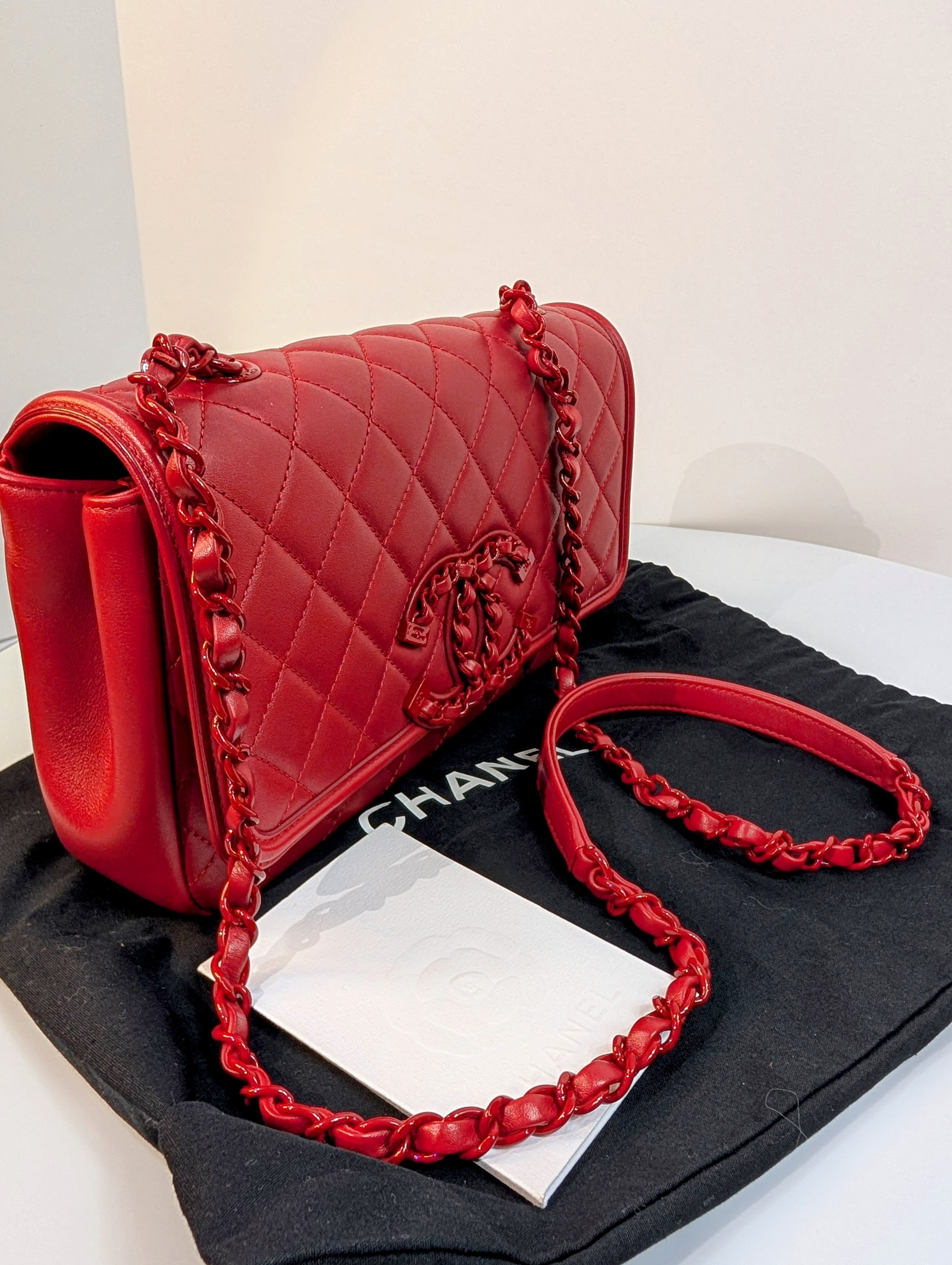 Chanel Rare Classic All-Red Flap Bag in Quilted Lambskin with Filigree CC