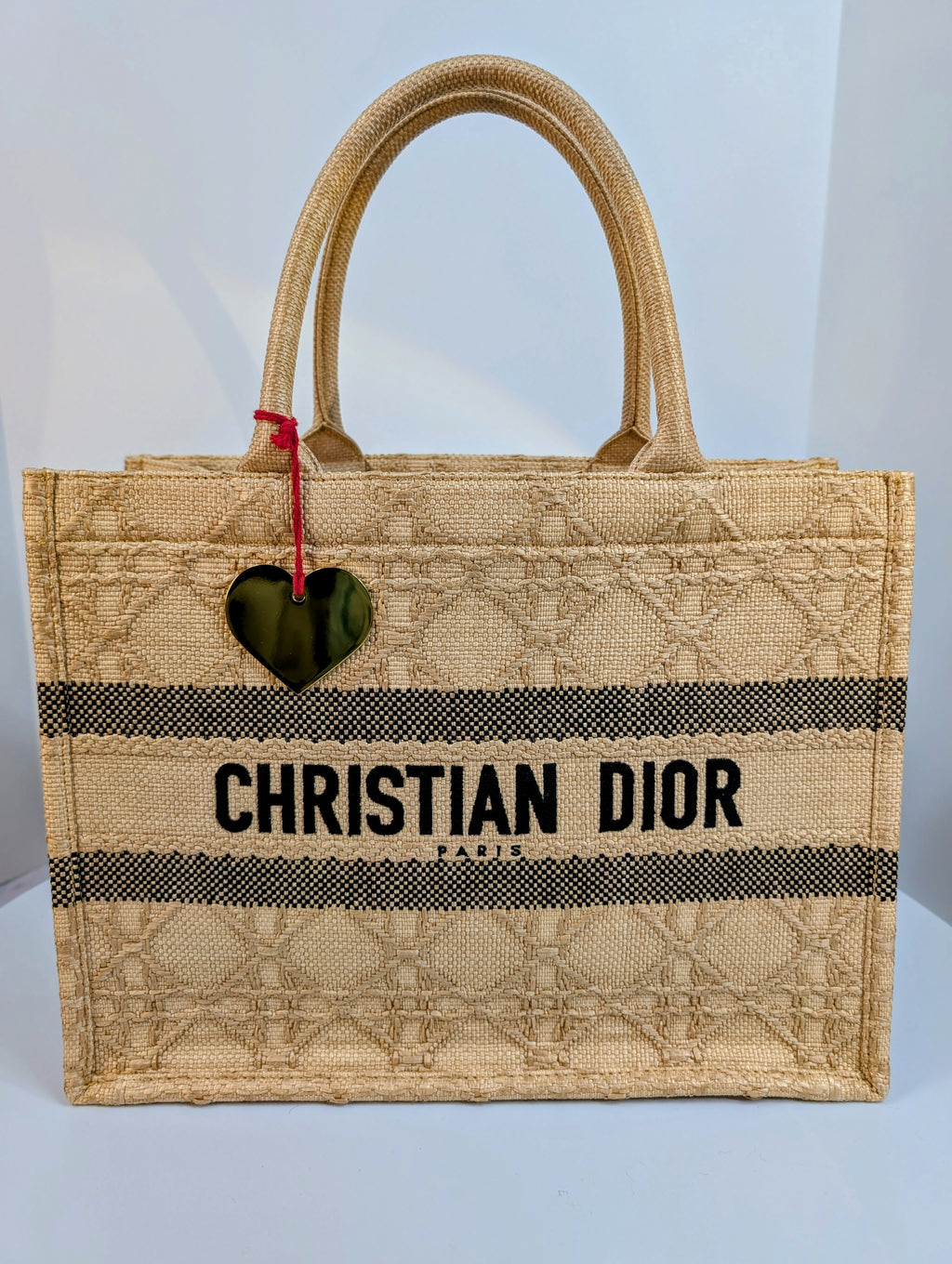 Dior Medium Raffia Book Tote with Heart Charm