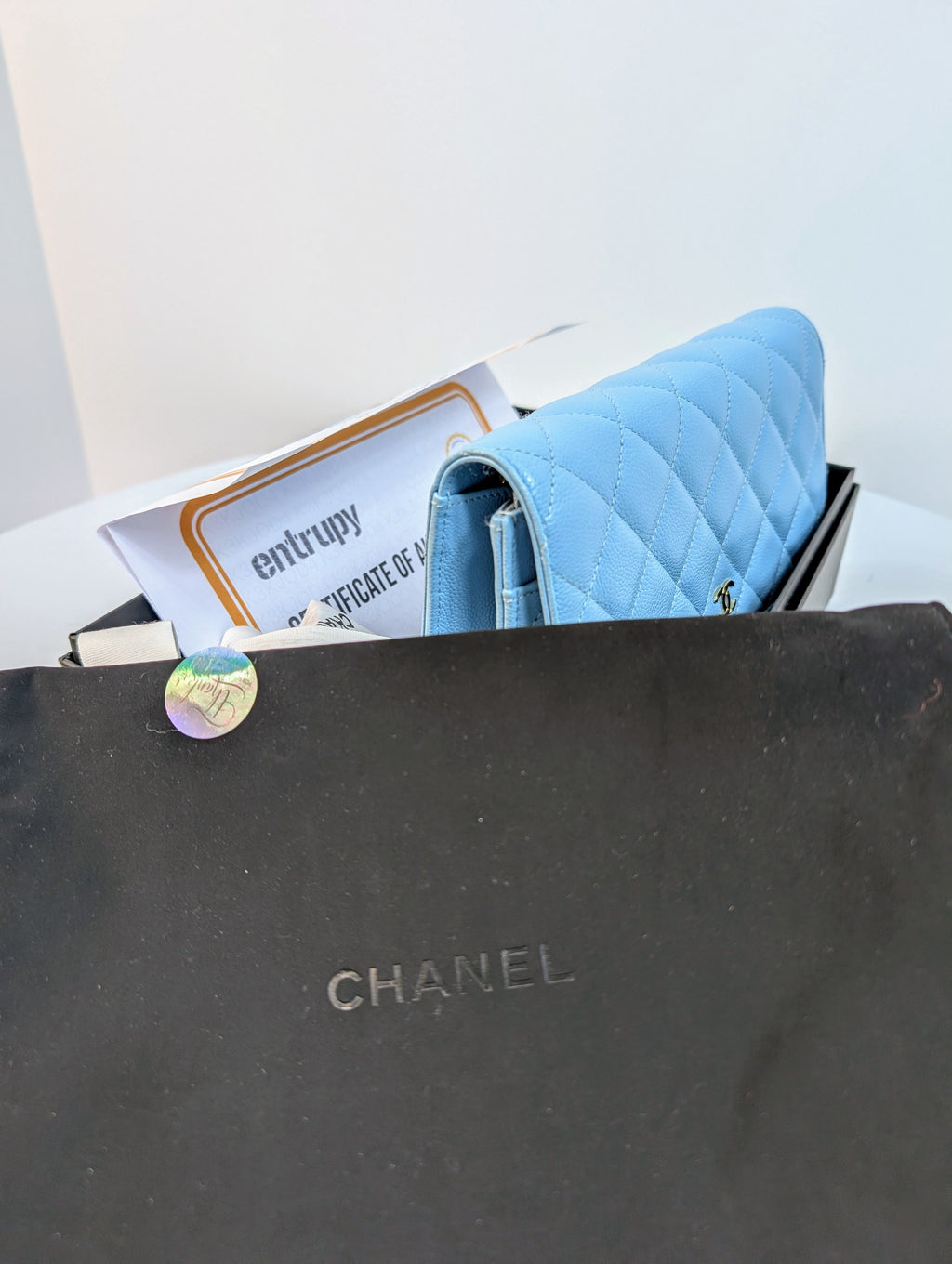 Chanel Tiffany Blue Caviar Wallet on Chain (WOC)