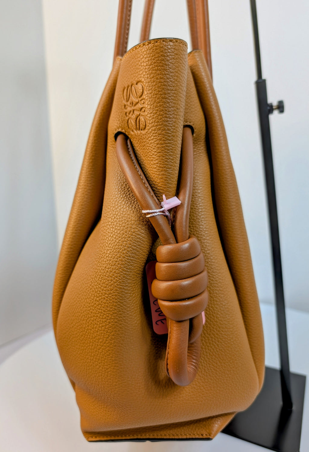 Loewe Camel Brown Grained Leather Flamenco Knot Drawstring Bag