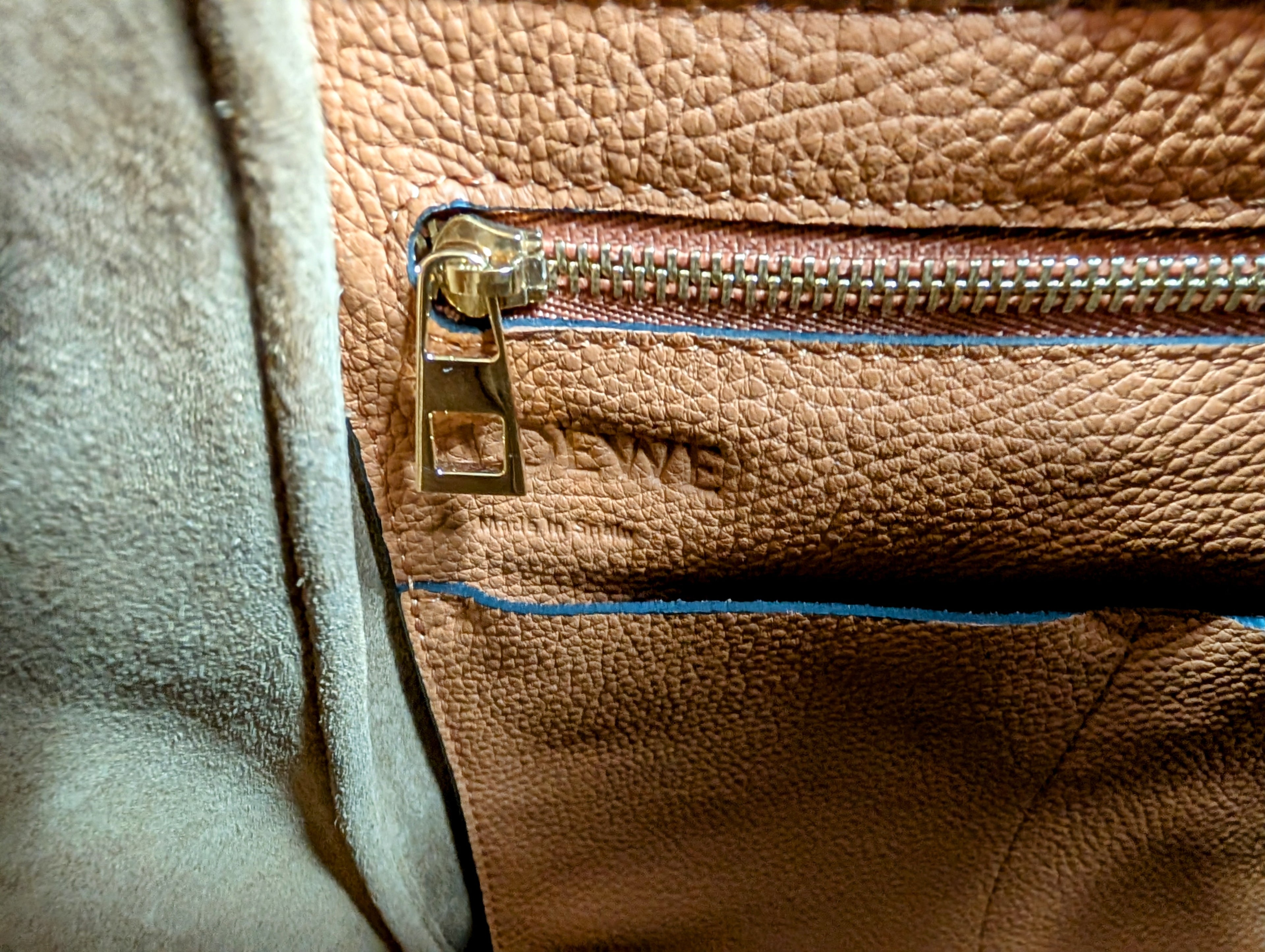 Loewe Camel Brown Grained Leather Flamenco Knot Drawstring Bag