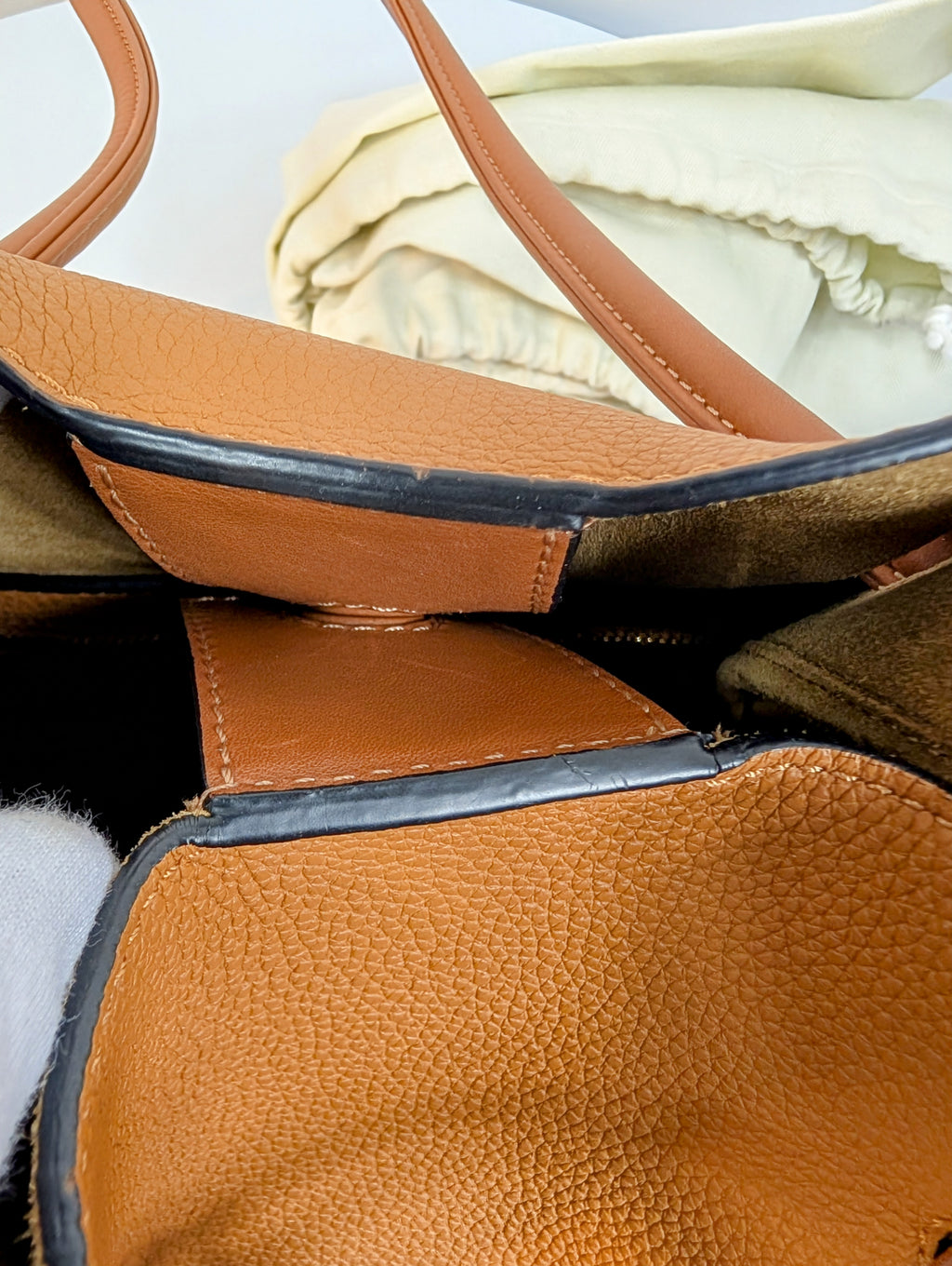 Loewe Camel Brown Grained Leather Flamenco Knot Drawstring Bag