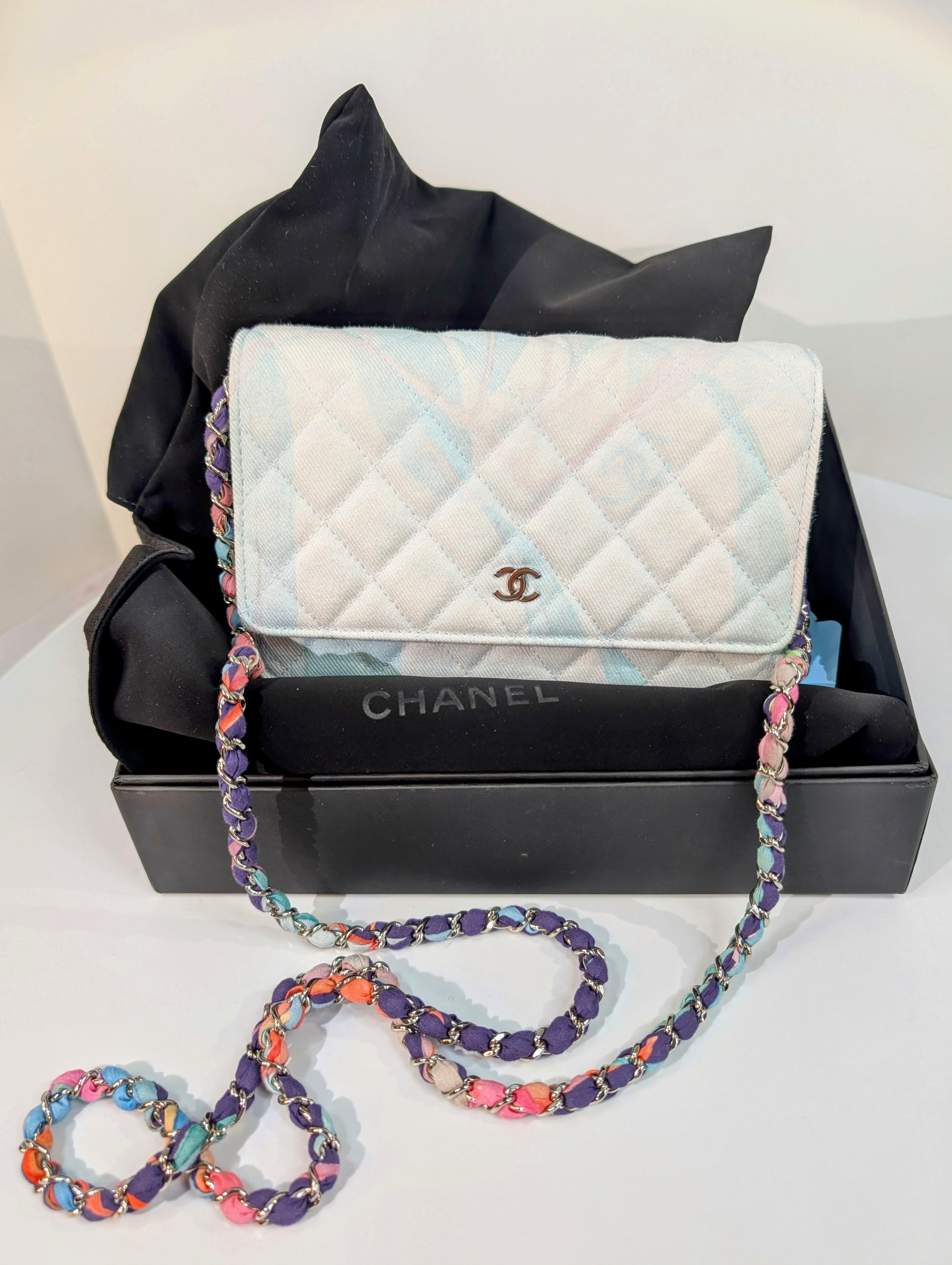 Chanel Jungle Jeans Quilted Fabric Wallet On Chain (WOC)