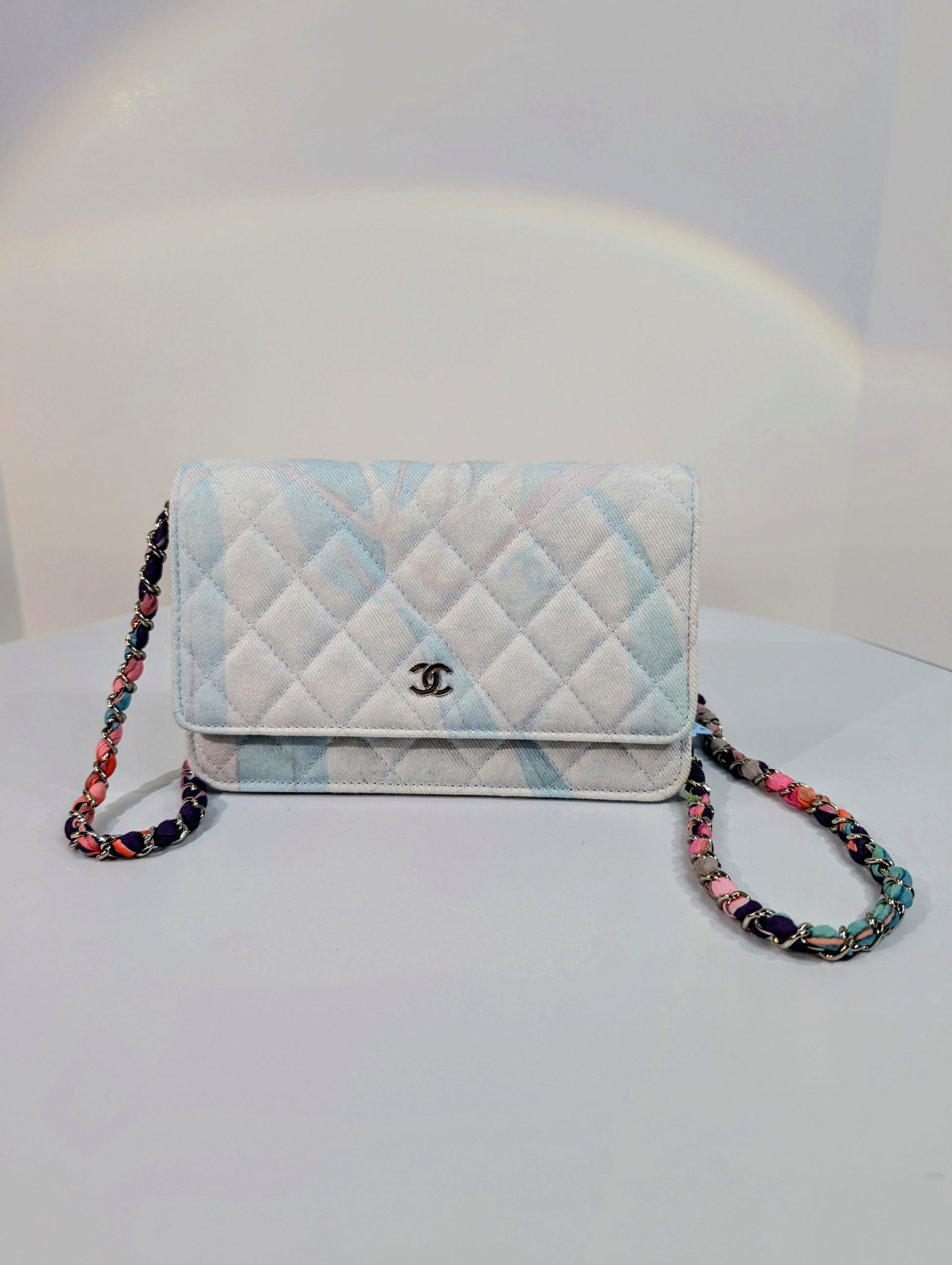 Chanel Jungle Jeans Quilted Fabric Wallet On Chain (WOC)
