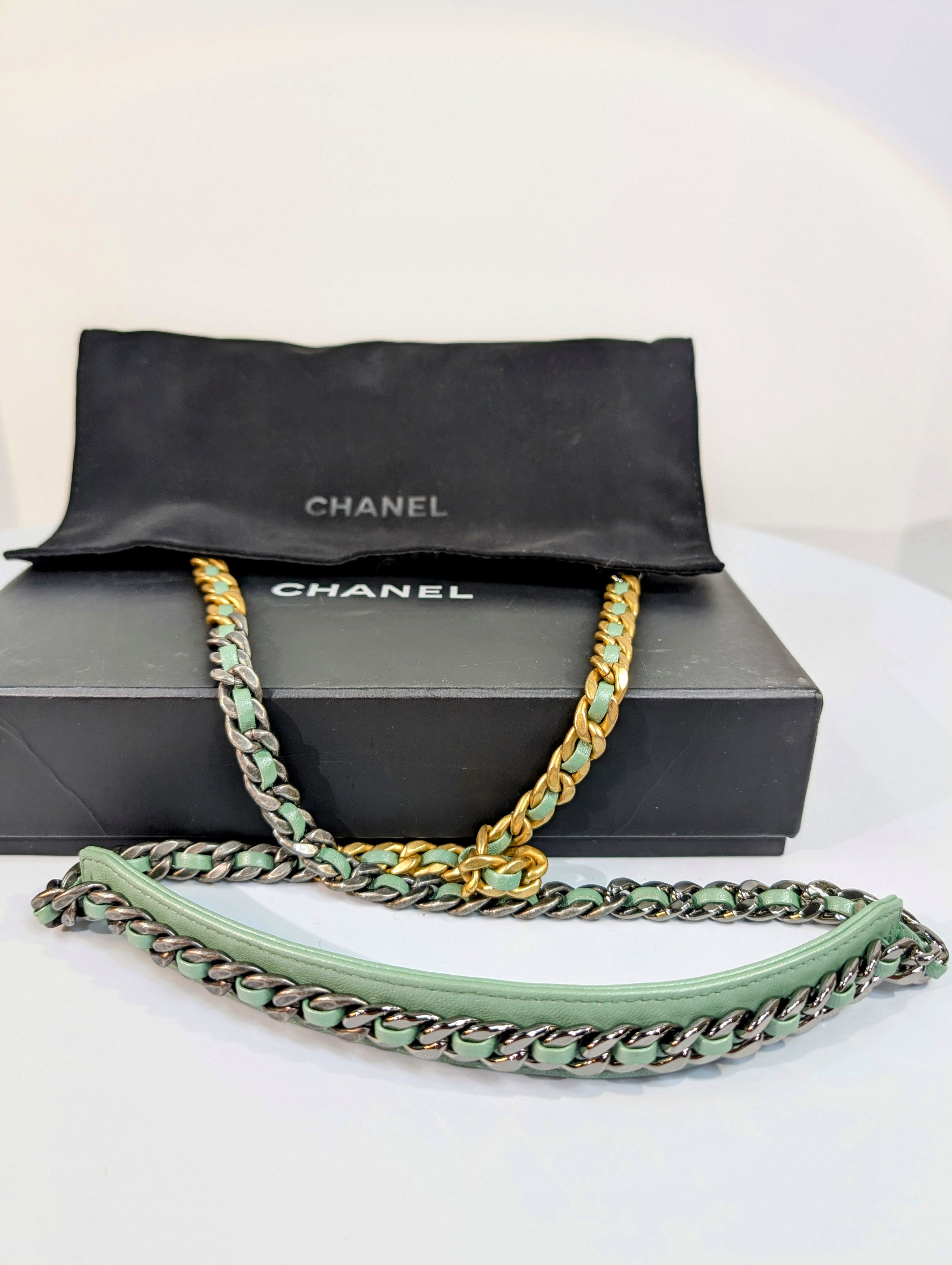 Chanel 19 Mint Quilted Lambskin Wallet On Chain (WOC)