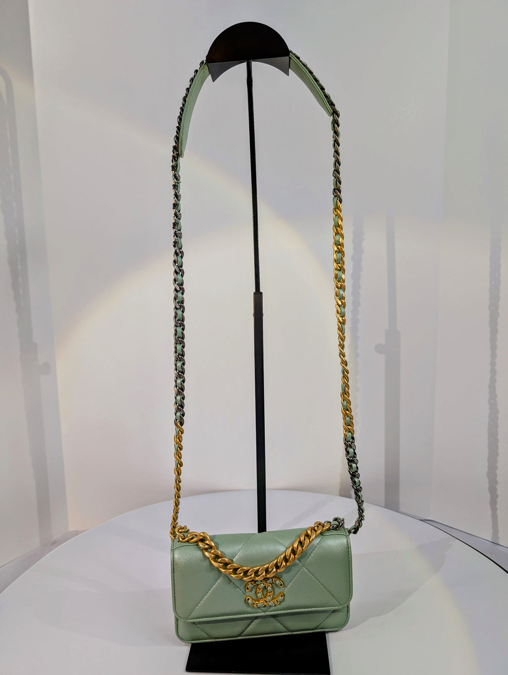 Chanel 19 Mint Quilted Lambskin Wallet On Chain (WOC)