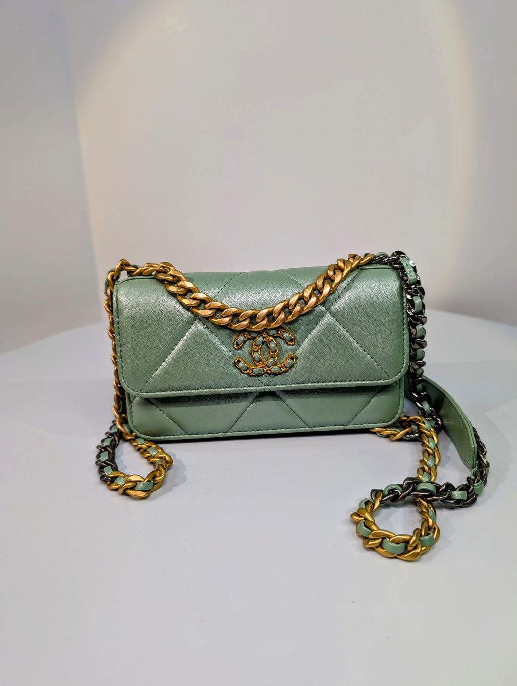 Chanel 19 Mint Quilted Lambskin Wallet On Chain (WOC)