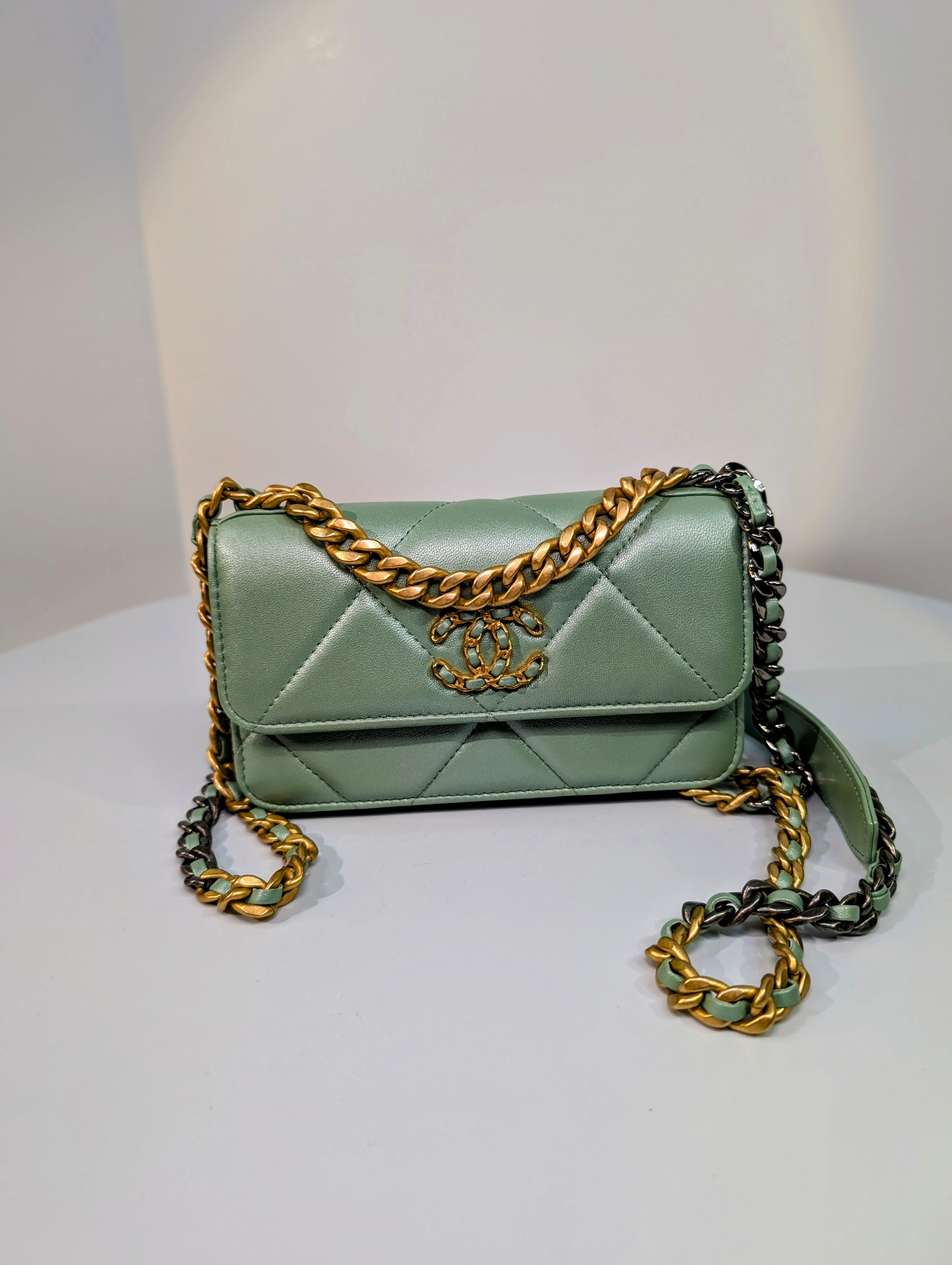 Chanel 19 Mint Quilted Lambskin Wallet On Chain (WOC)