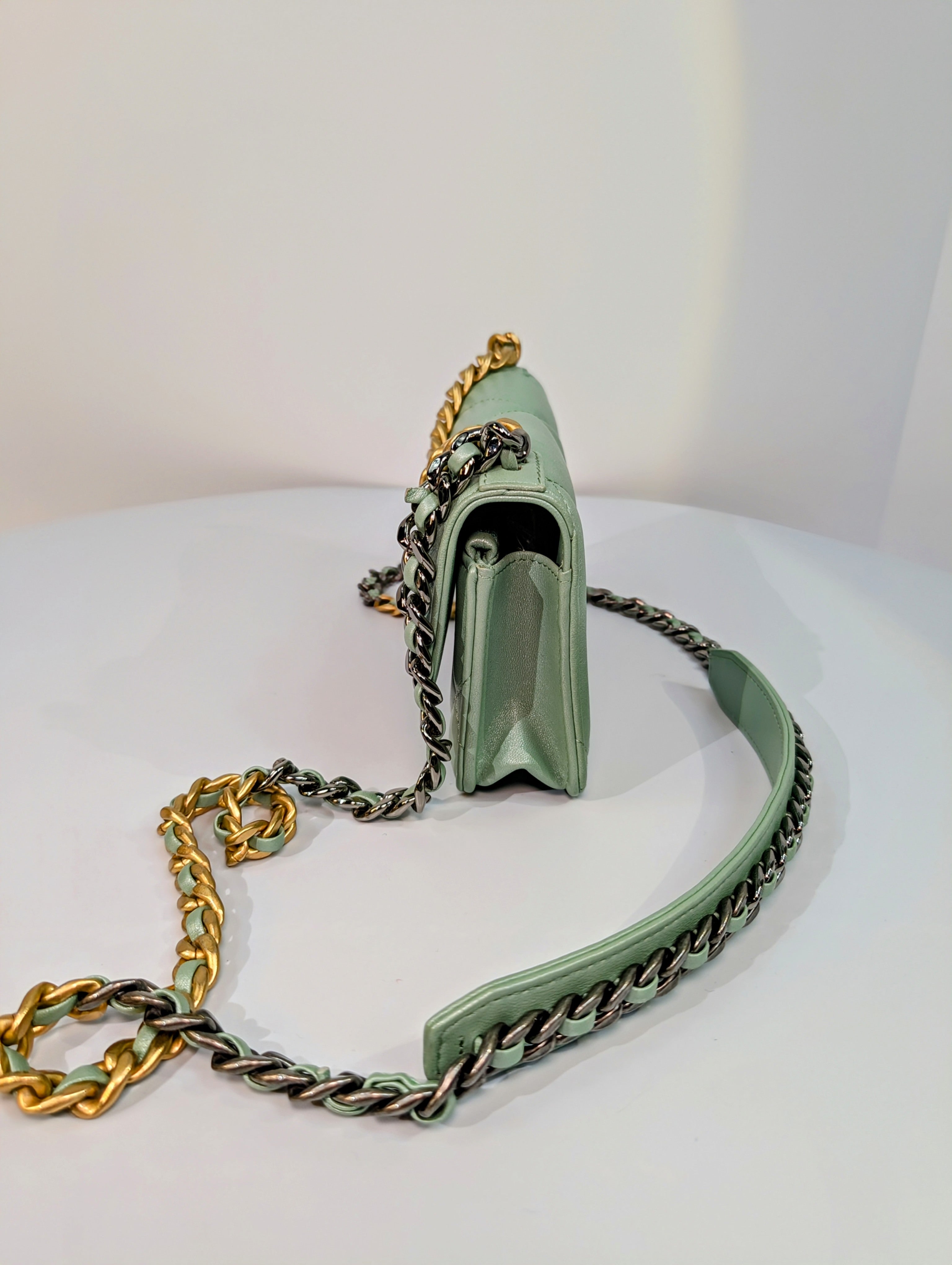 Chanel 19 Mint Quilted Lambskin Wallet On Chain (WOC)