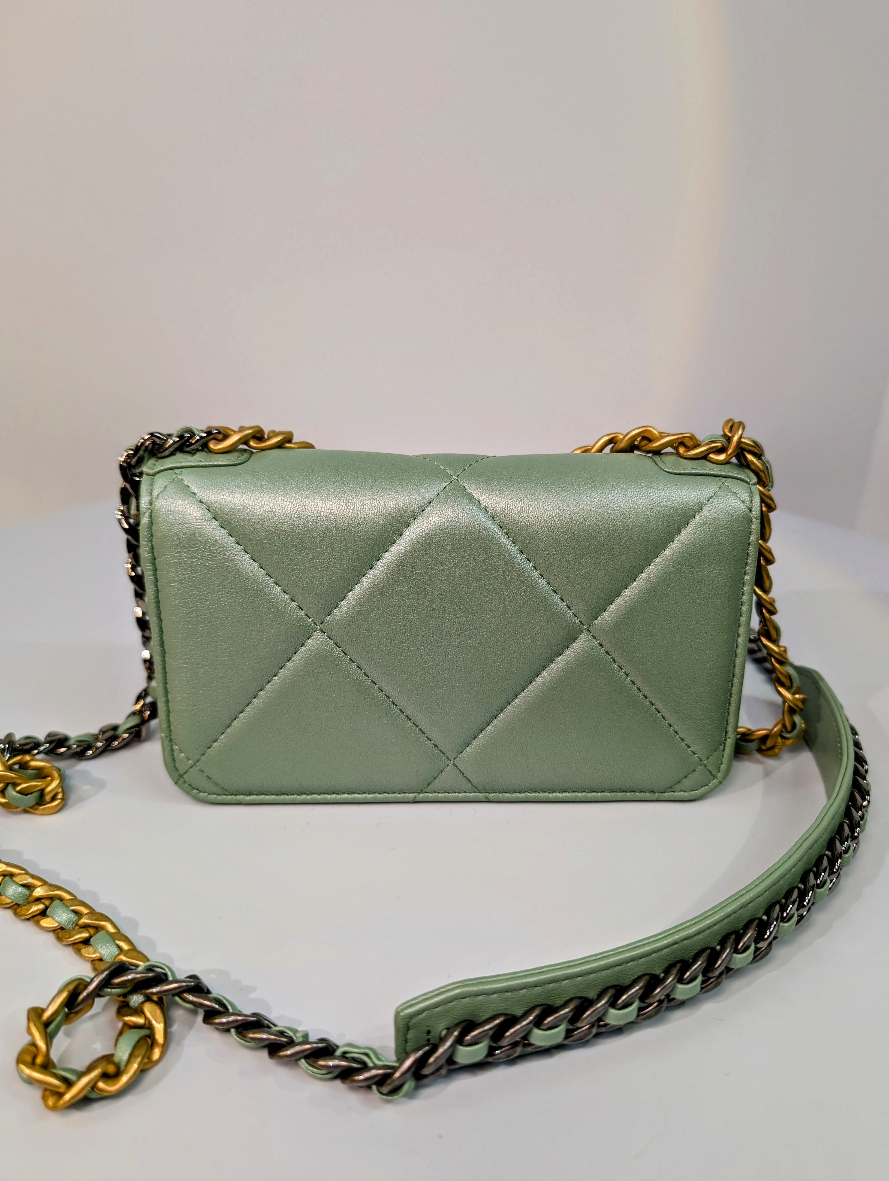 Chanel 19 Mint Quilted Lambskin Wallet On Chain (WOC)
