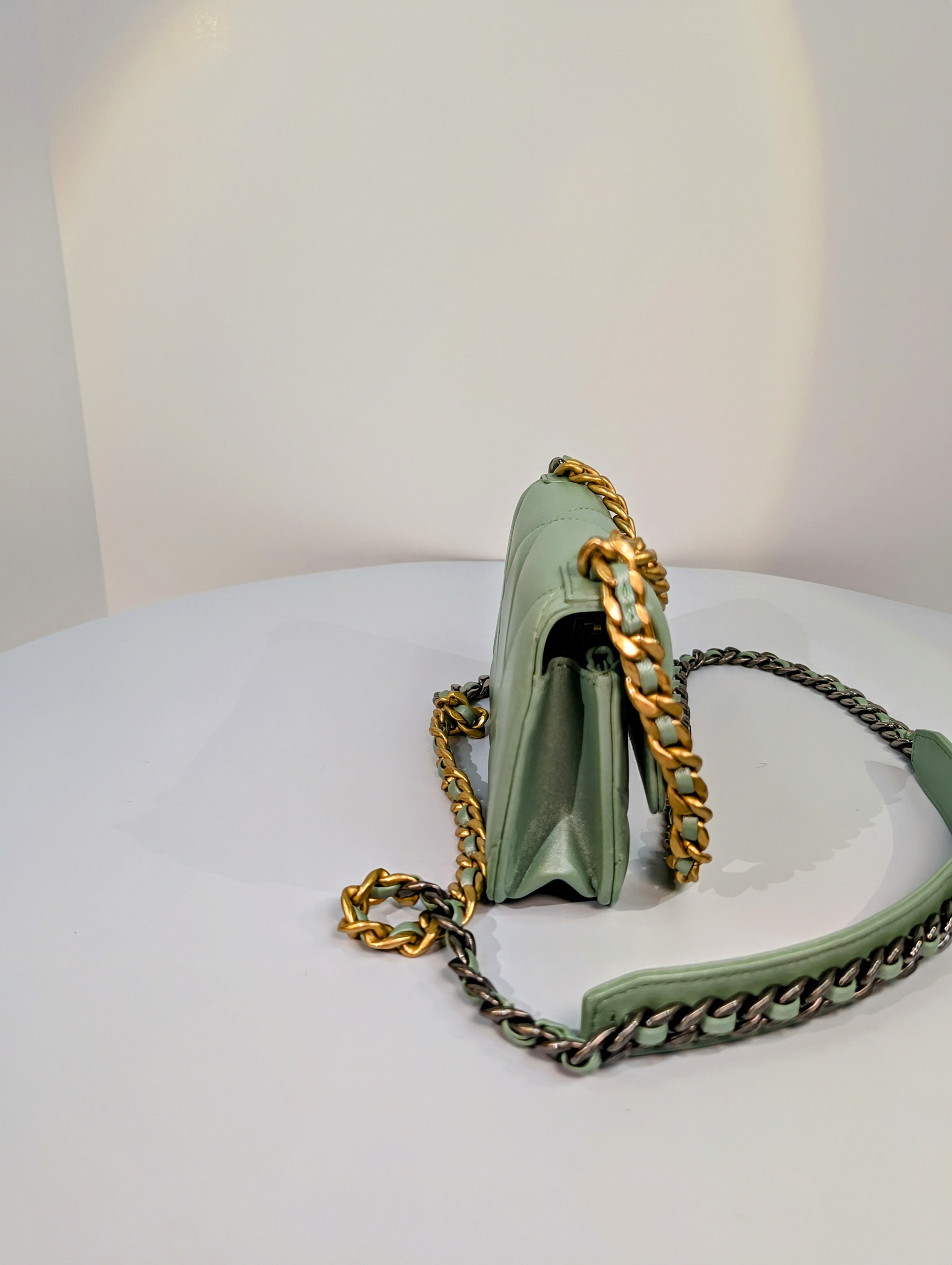 Chanel 19 Mint Quilted Lambskin Wallet On Chain (WOC)