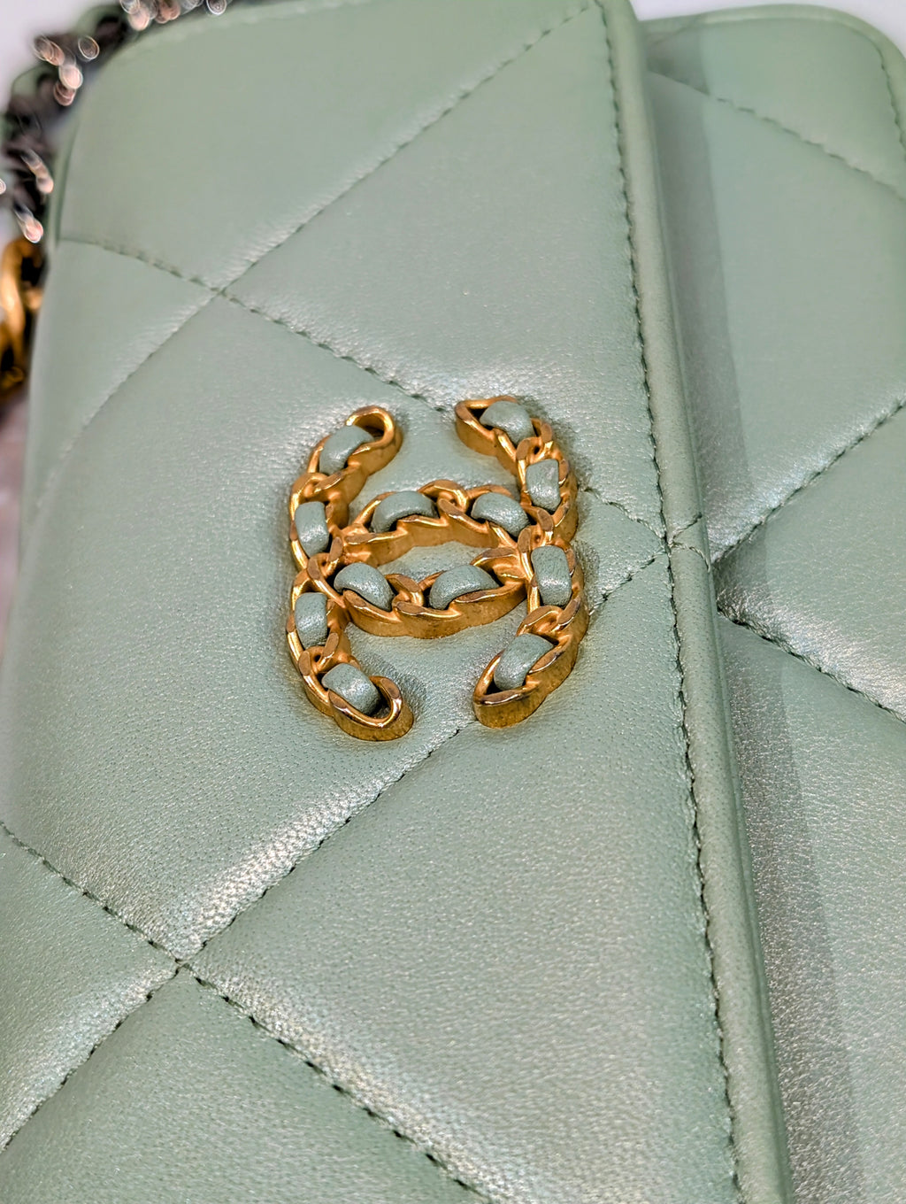 Chanel 19 Mint Quilted Lambskin Wallet On Chain (WOC)