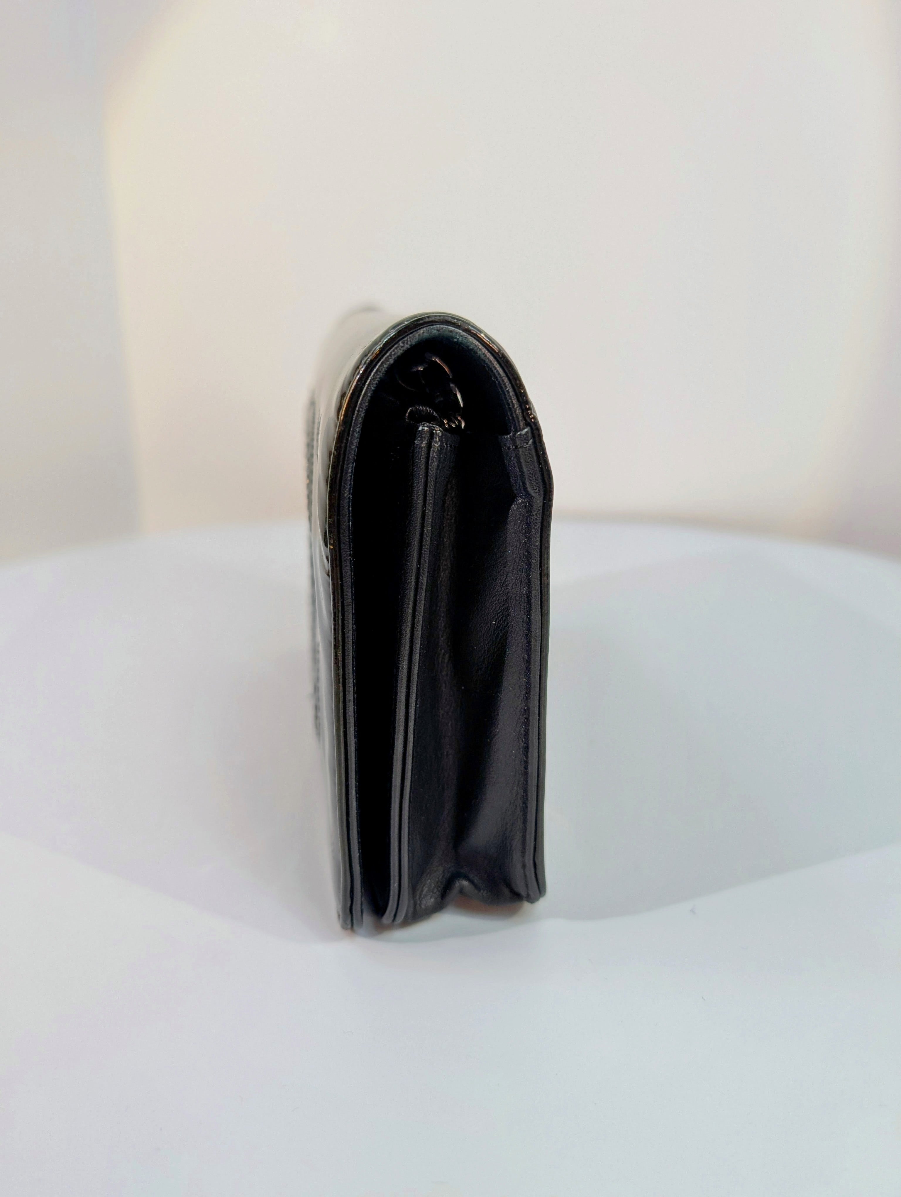 Chanel Black Studded Crystal Patent Leather Wallet on Chain (WOC)