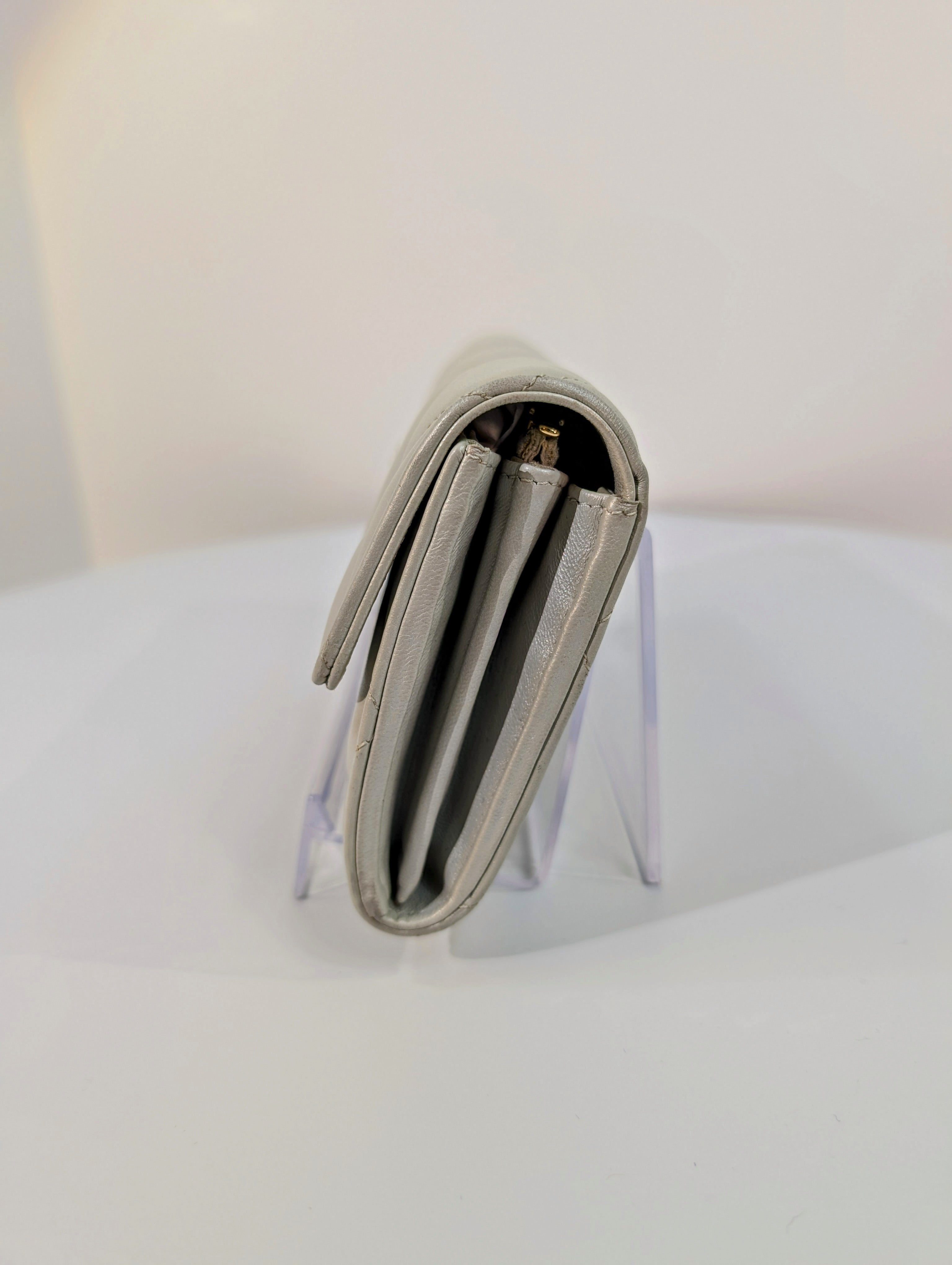 Chanel 19 Long Flap Lambskin in Lustrous Iriescent Silver Clutch