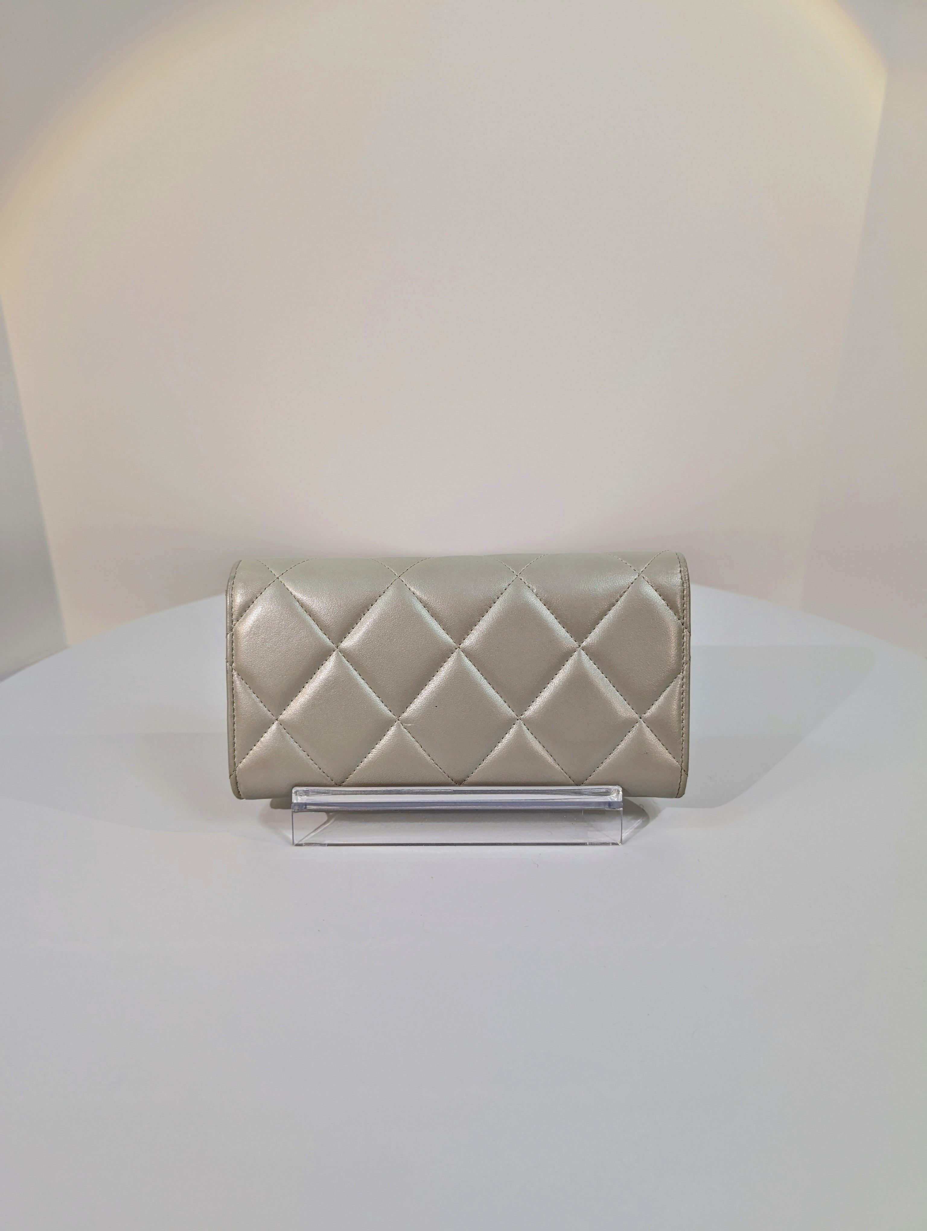 Chanel 19 Long Flap Lambskin in Lustrous Iriescent Silver Clutch