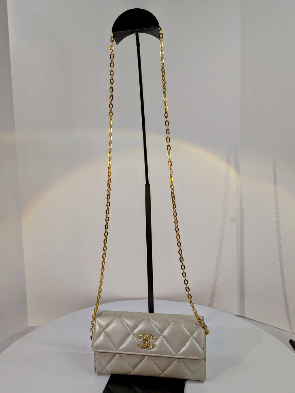 Chanel 19 Long Flap Lambskin in Lustrous Iriescent Silver Clutch
