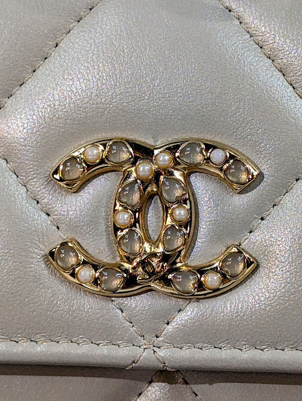 Chanel 19 Long Flap Lambskin in Lustrous Iriescent Silver Clutch
