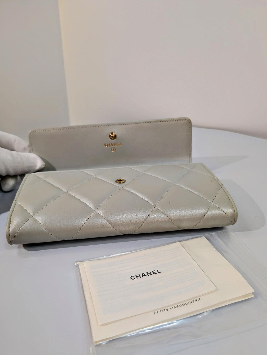 Chanel 19 Long Flap Lambskin in Lustrous Iriescent Silver Clutch