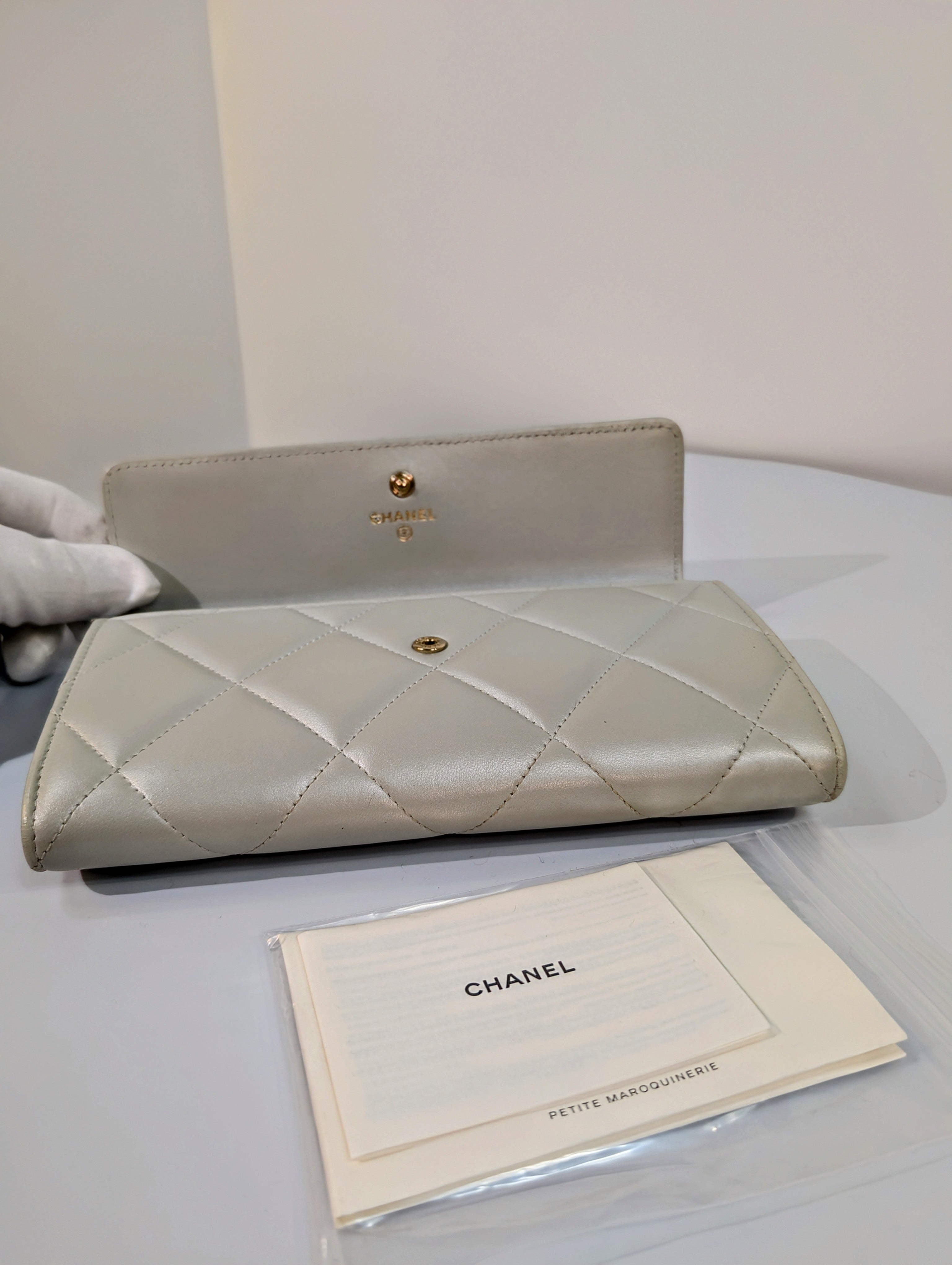 Chanel 19 Long Flap Lambskin in Lustrous Iriescent Silver Clutch