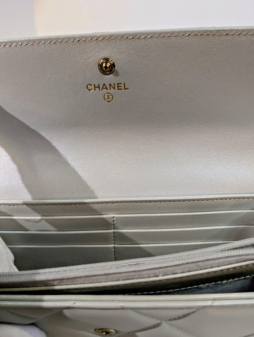 Chanel 19 Long Flap Lambskin in Lustrous Iriescent Silver Clutch