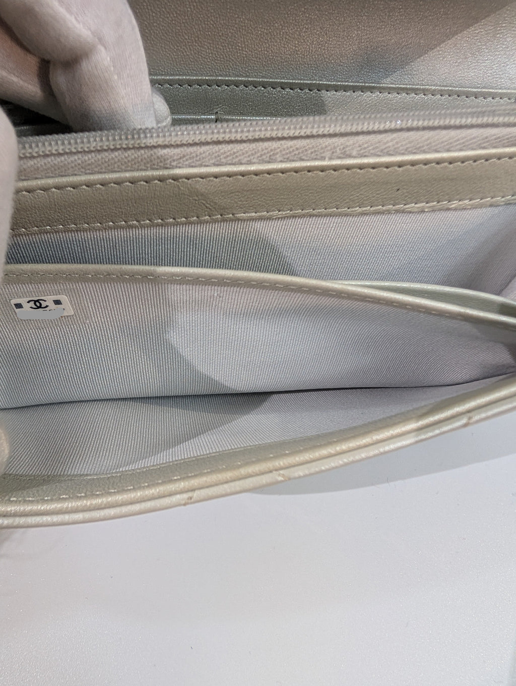 Chanel 19 Long Flap Lambskin in Lustrous Iriescent Silver Clutch