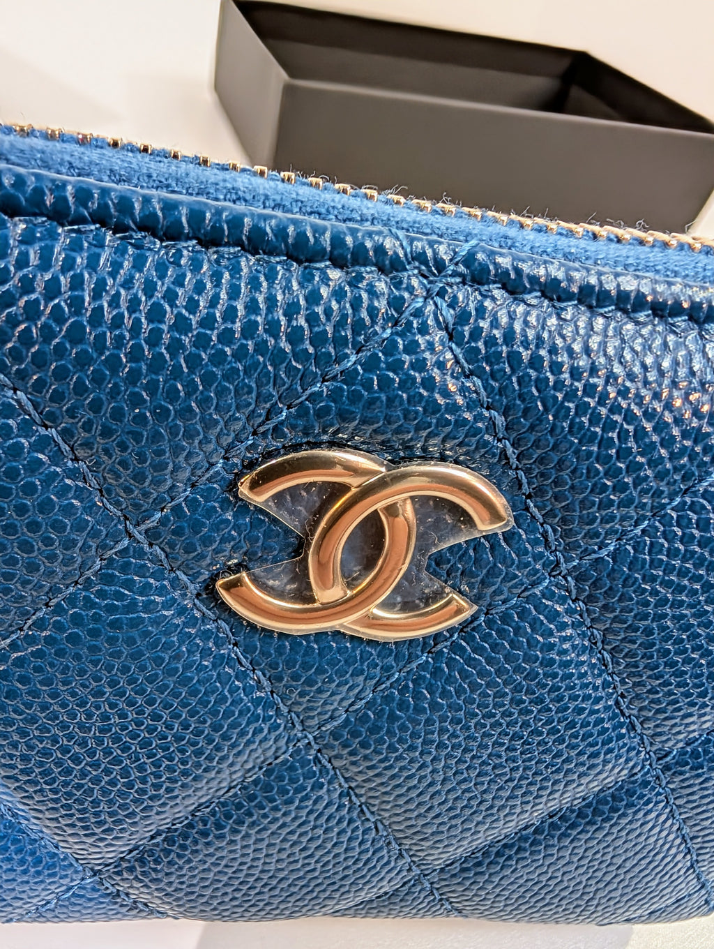 Chanel Blue Quilted Caviar Rare VIP "Gift Novelty Mini" Zip Wallet Cardholder