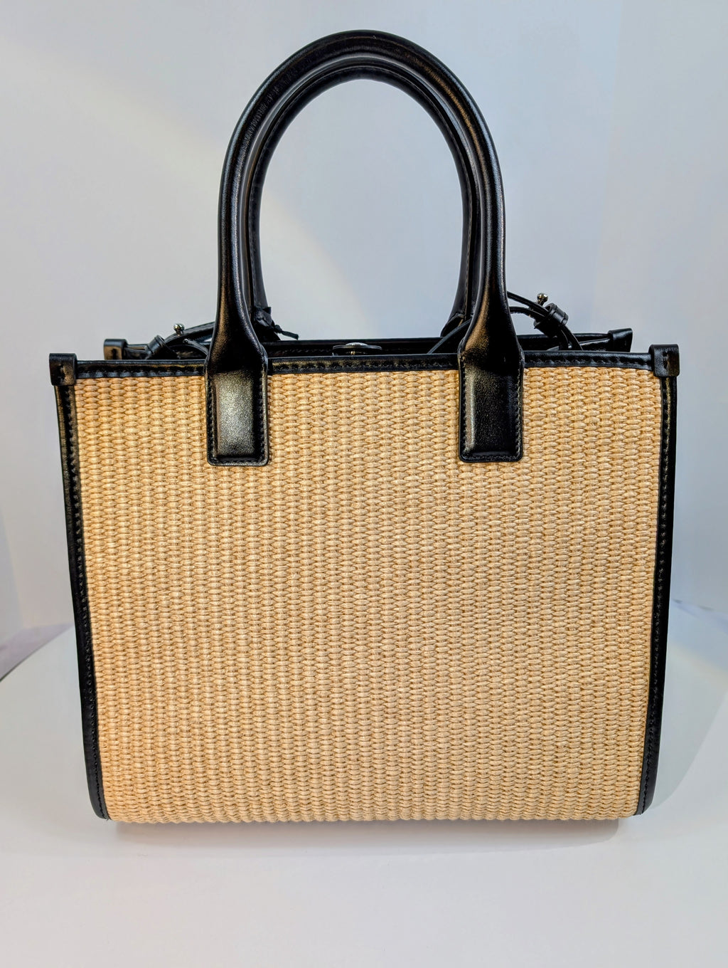 Versace La Medusa Raffia Straw Tote with Silver Studded Logo