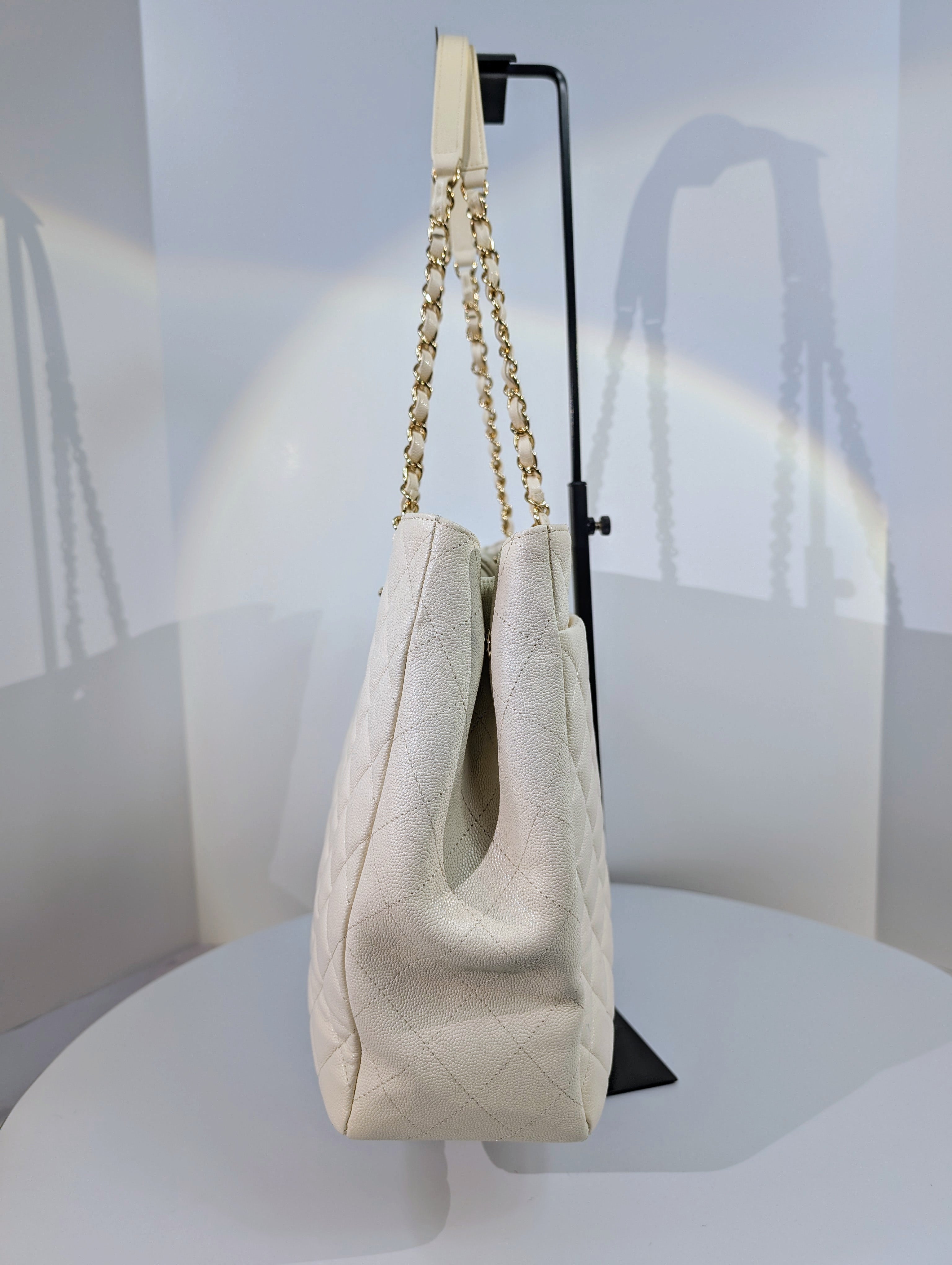 Chanel White Classic Shopping Tote (GST successor) Turnlock Bag