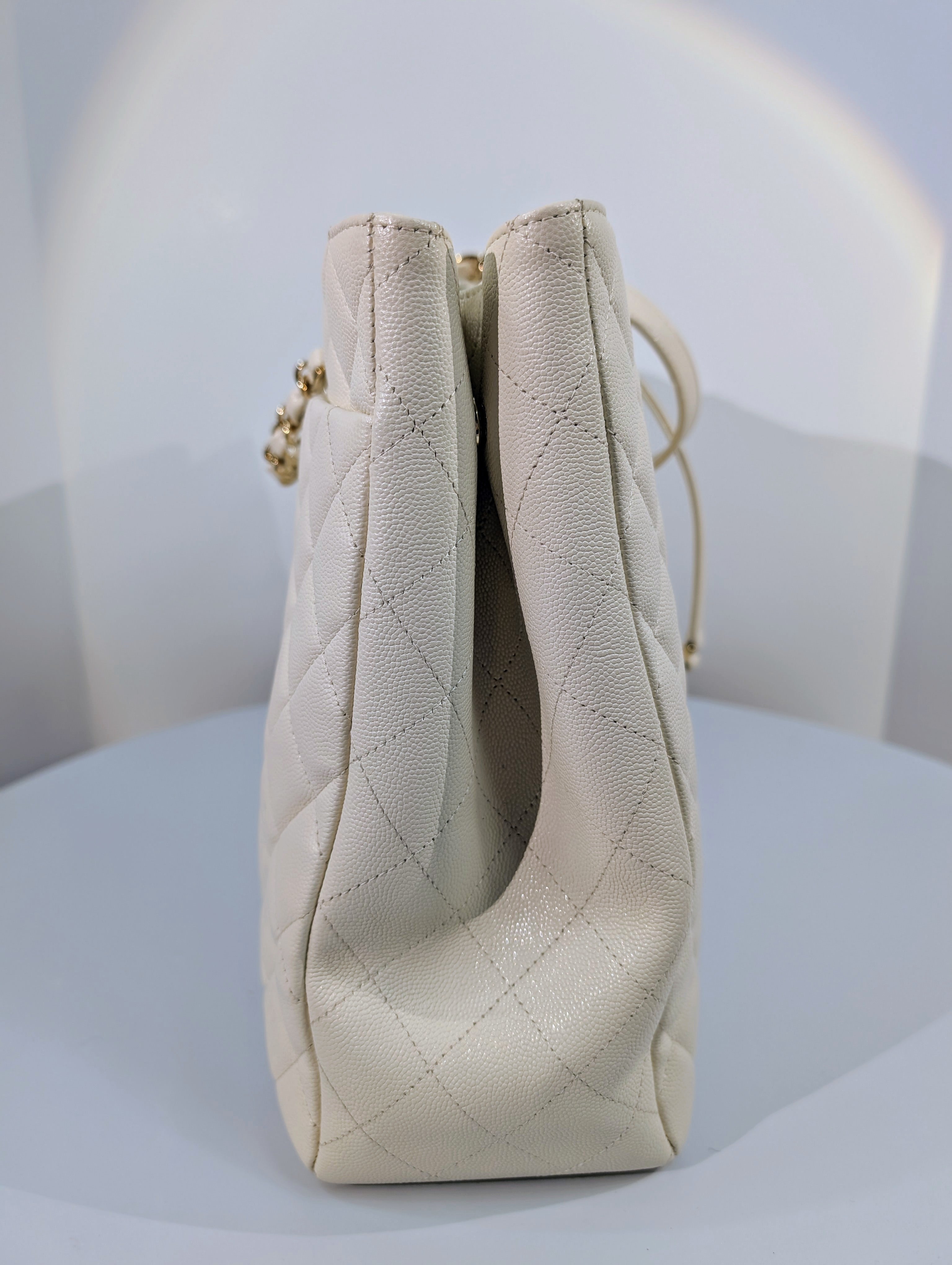Chanel White Classic Shopping Tote (GST successor) Turnlock Bag