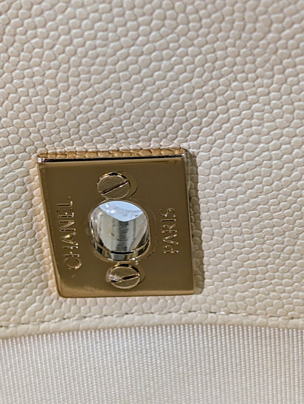 Chanel White Classic Shopping Tote (GST successor) Turnlock Bag