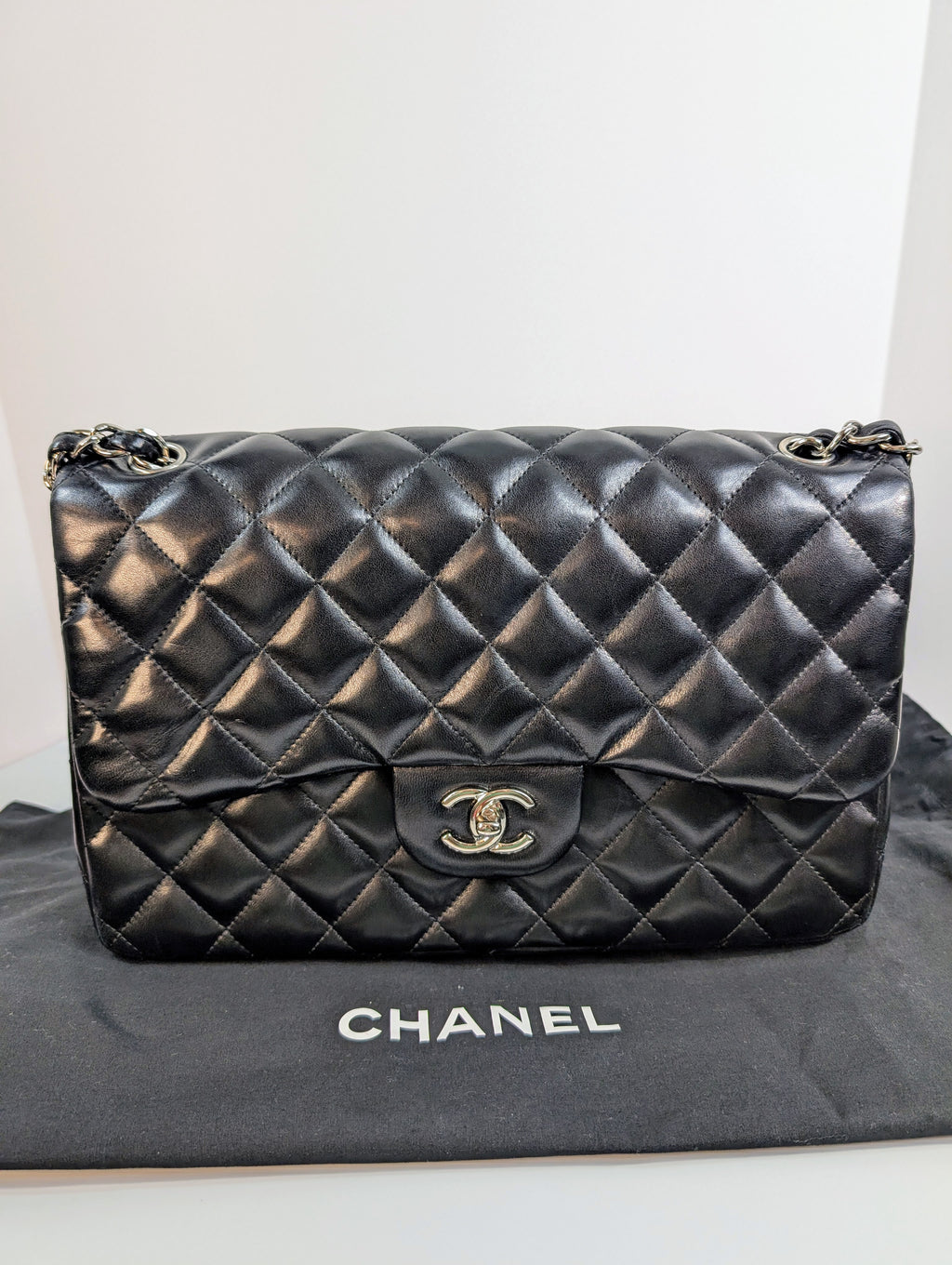Chanel Black Classic Jumbo Double Flap Lambskin Bag