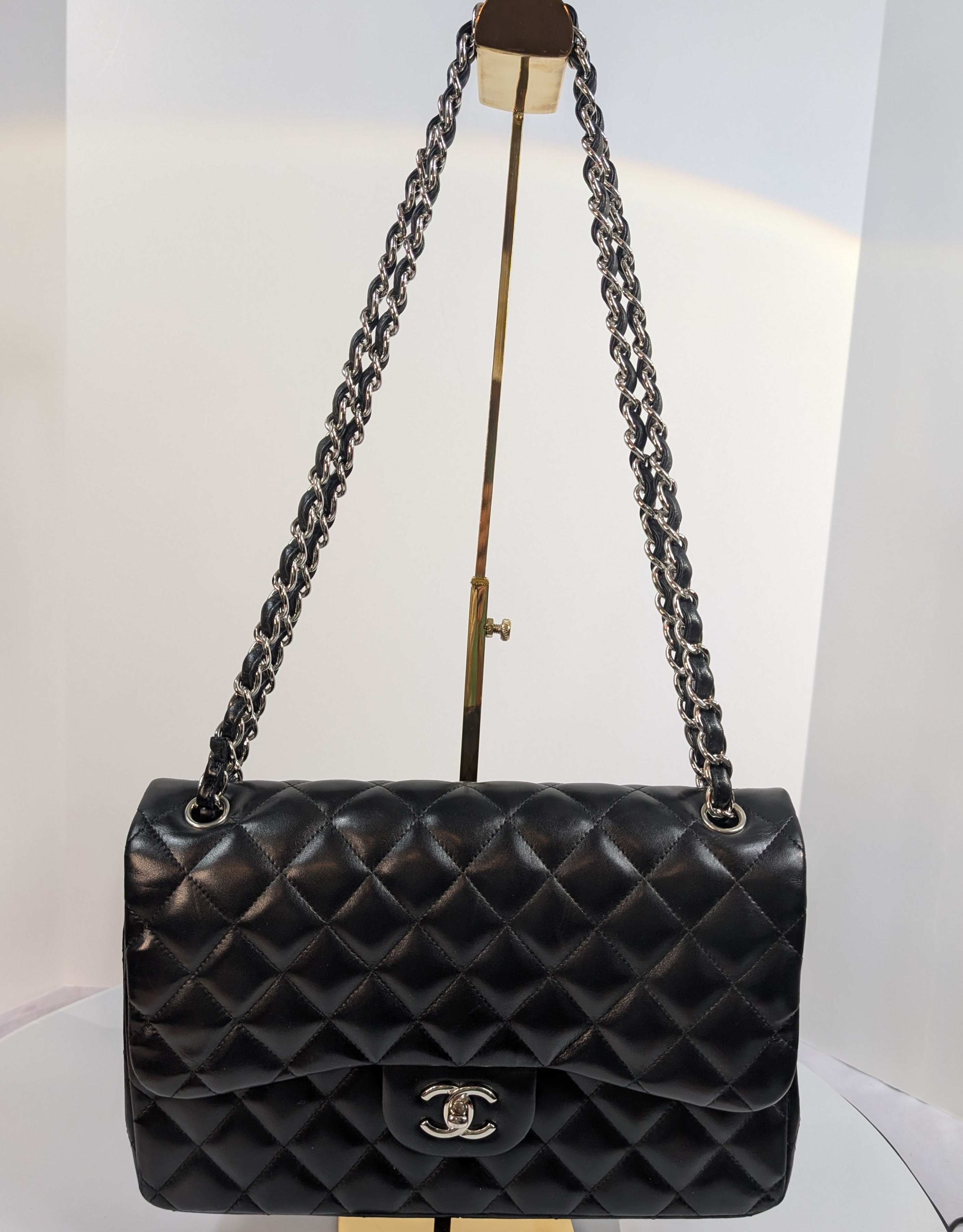 Chanel Black Classic Jumbo Double Flap Lambskin Bag
