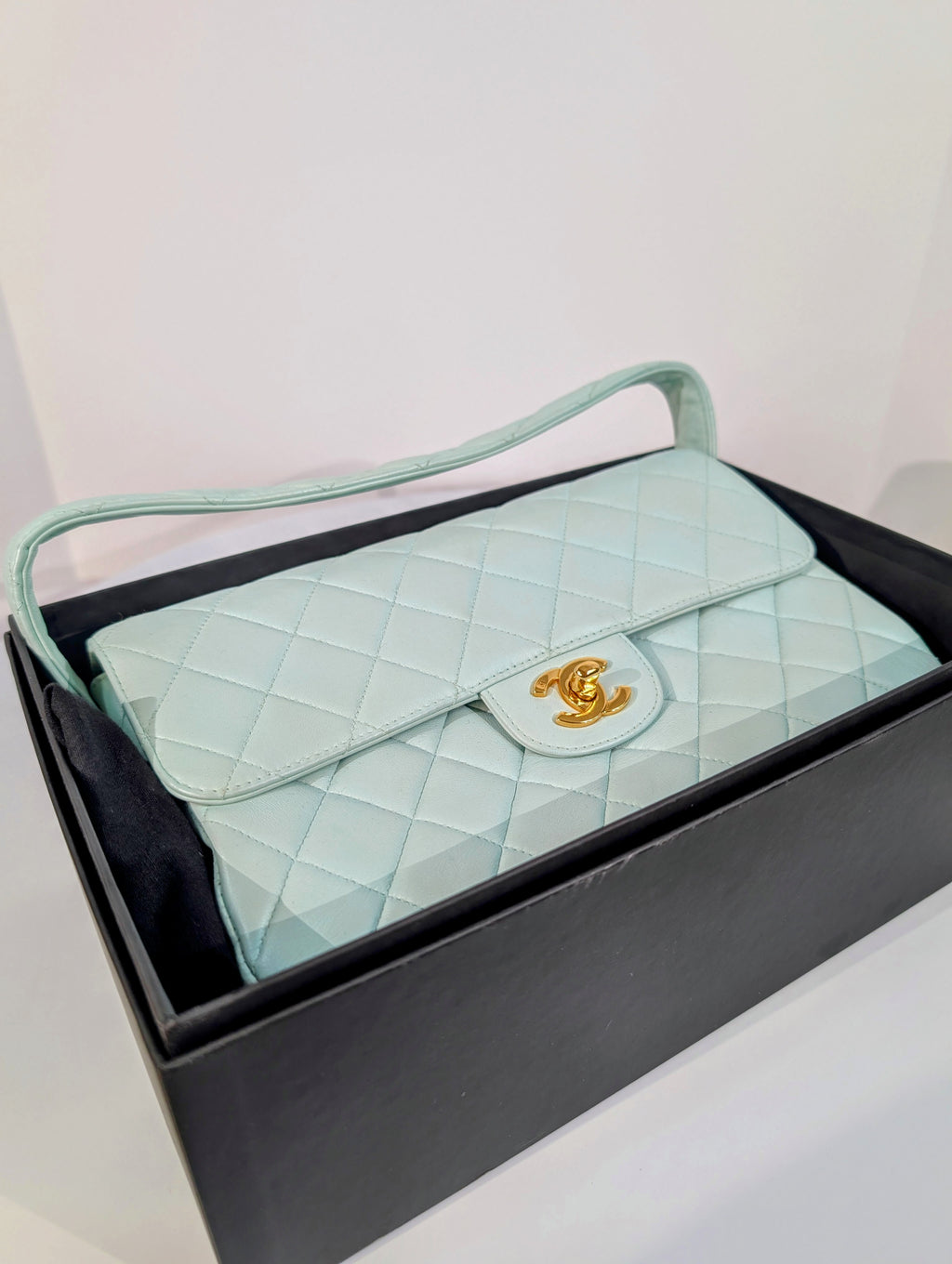 Chanel Rare Vintage Light Blue Jumbo Calfskin Double Turnlock Bag