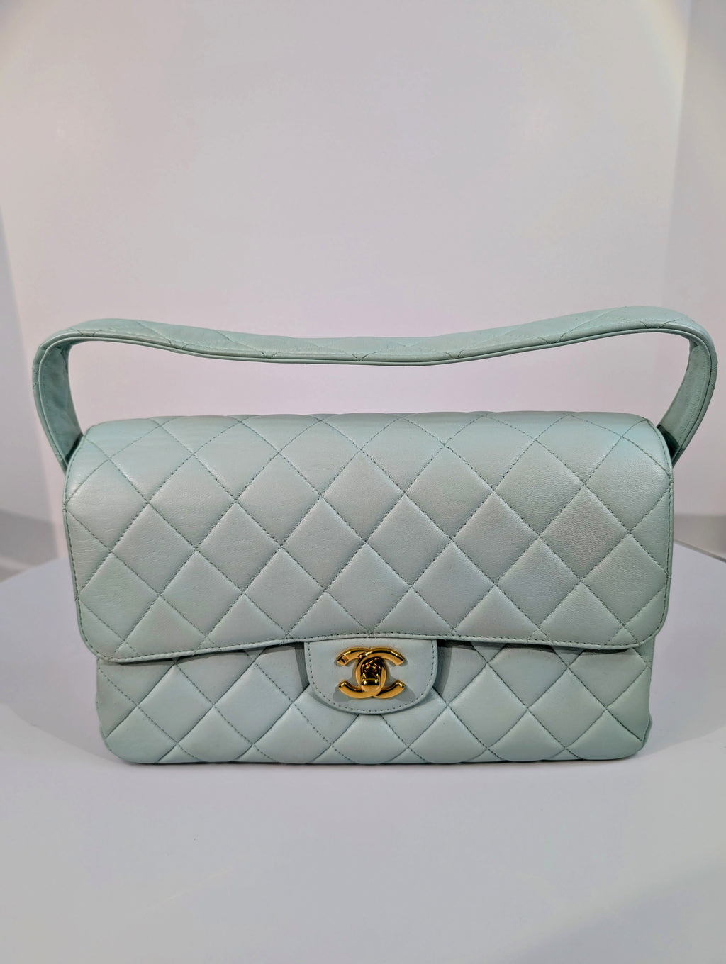 Chanel Rare Vintage Light Blue Jumbo Calfskin Double Turnlock Bag