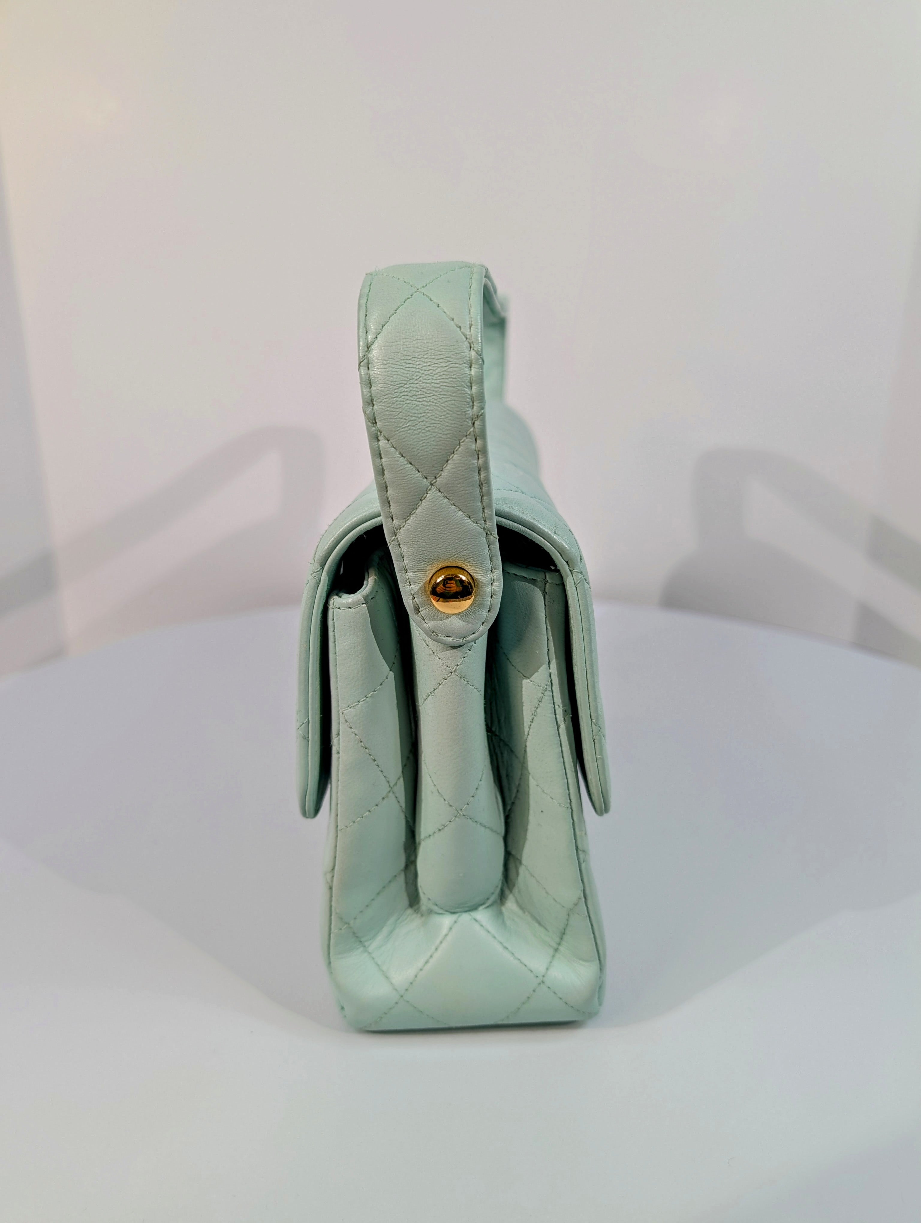 Chanel Light Blue Rare Vintage Jumbo Calfskin Double Turn-lock Bag