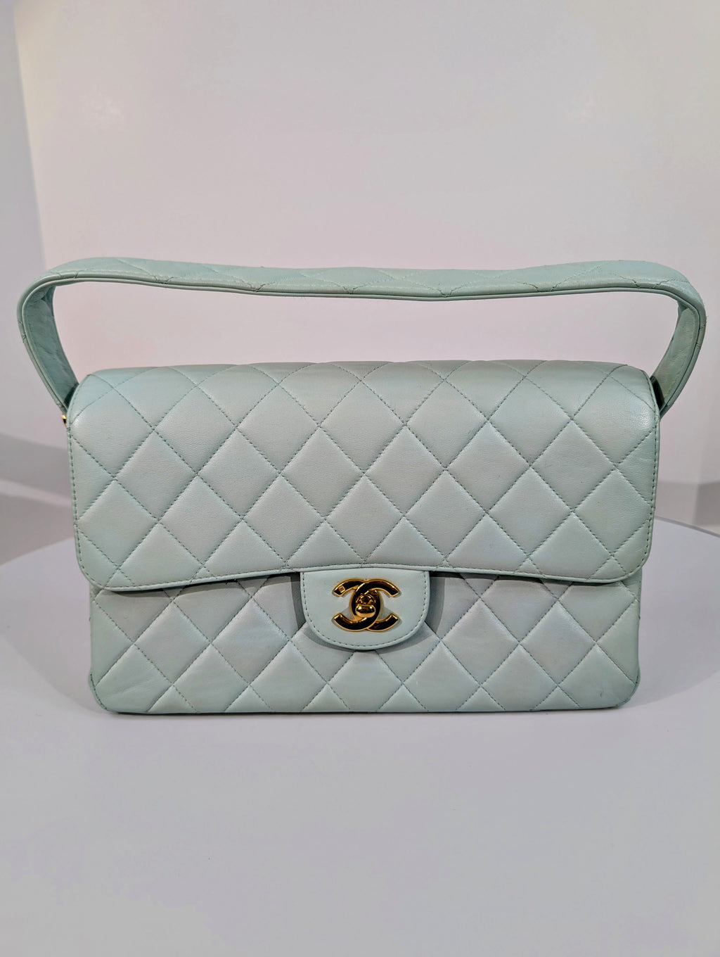 Chanel Light Blue Rare Vintage Jumbo Calfskin Double Turn-lock Bag