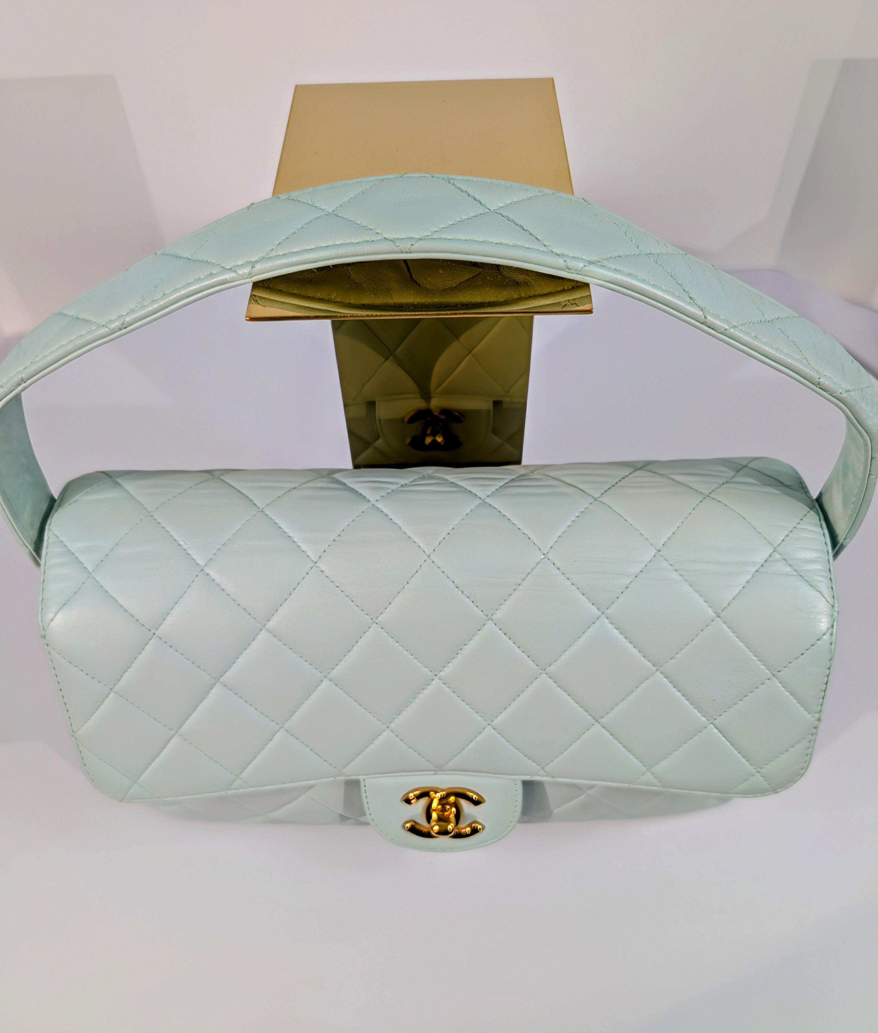Chanel Light Blue Rare Vintage Jumbo Calfskin Double Turn-lock Bag