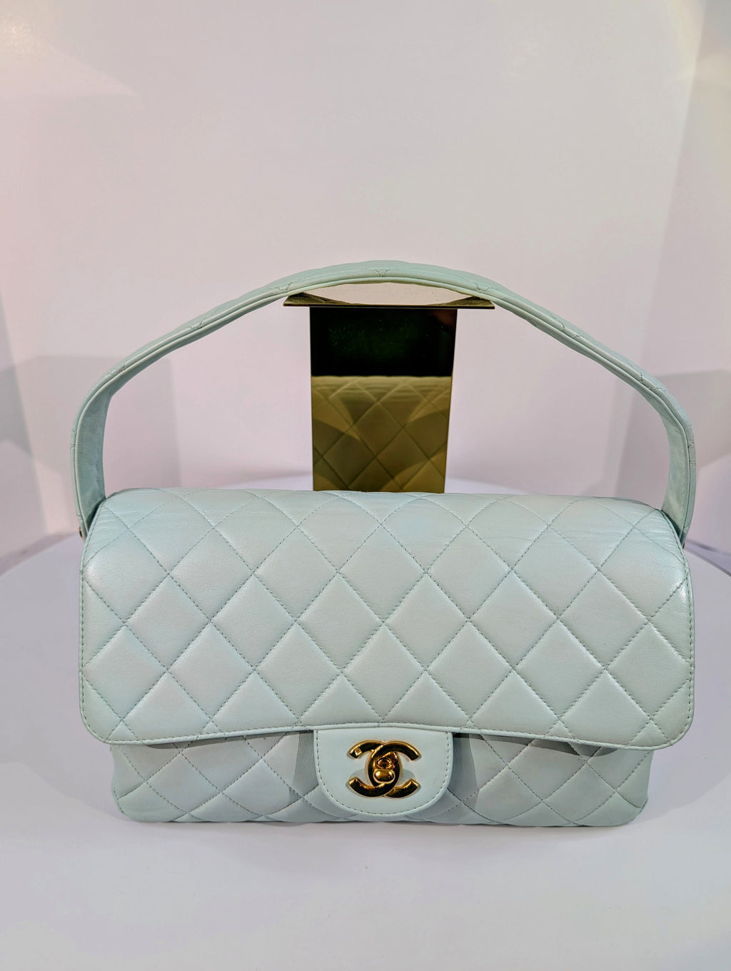 Chanel Rare Vintage Light Blue Jumbo Calfskin Double Turnlock Bag