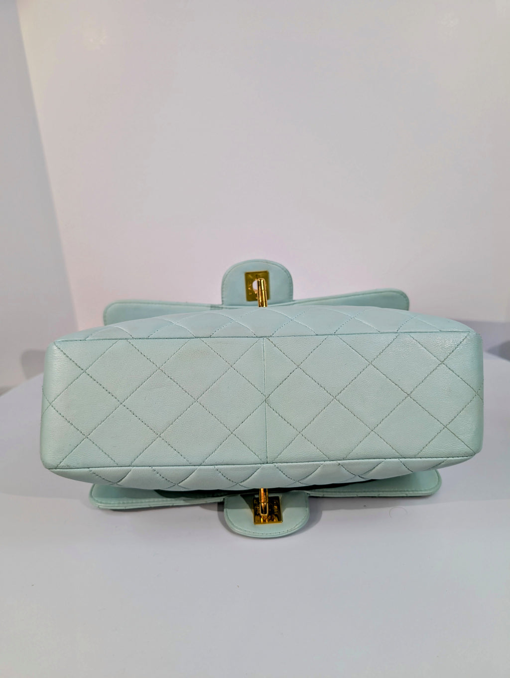 Chanel Rare Vintage Light Blue Jumbo Calfskin Double Turnlock Bag