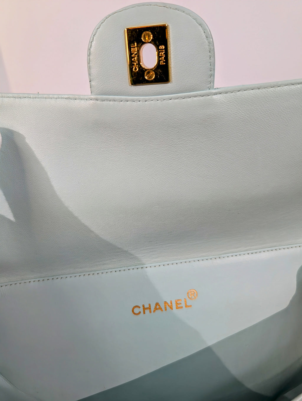 Chanel Light Blue Rare Vintage Jumbo Calfskin Double Turn-lock Bag