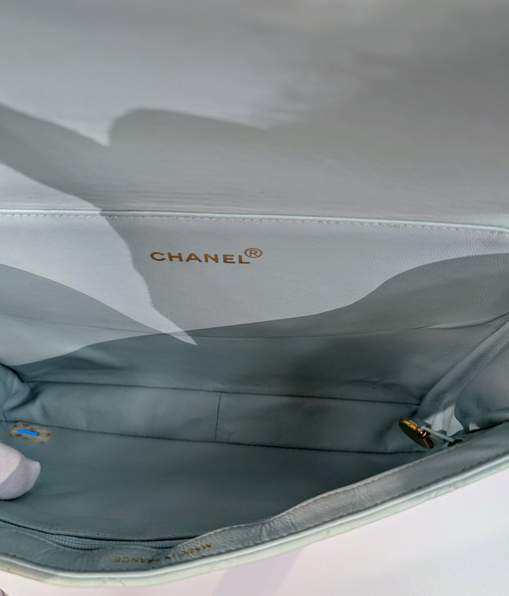 Chanel Light Blue Rare Vintage Jumbo Calfskin Double Turn-lock Bag