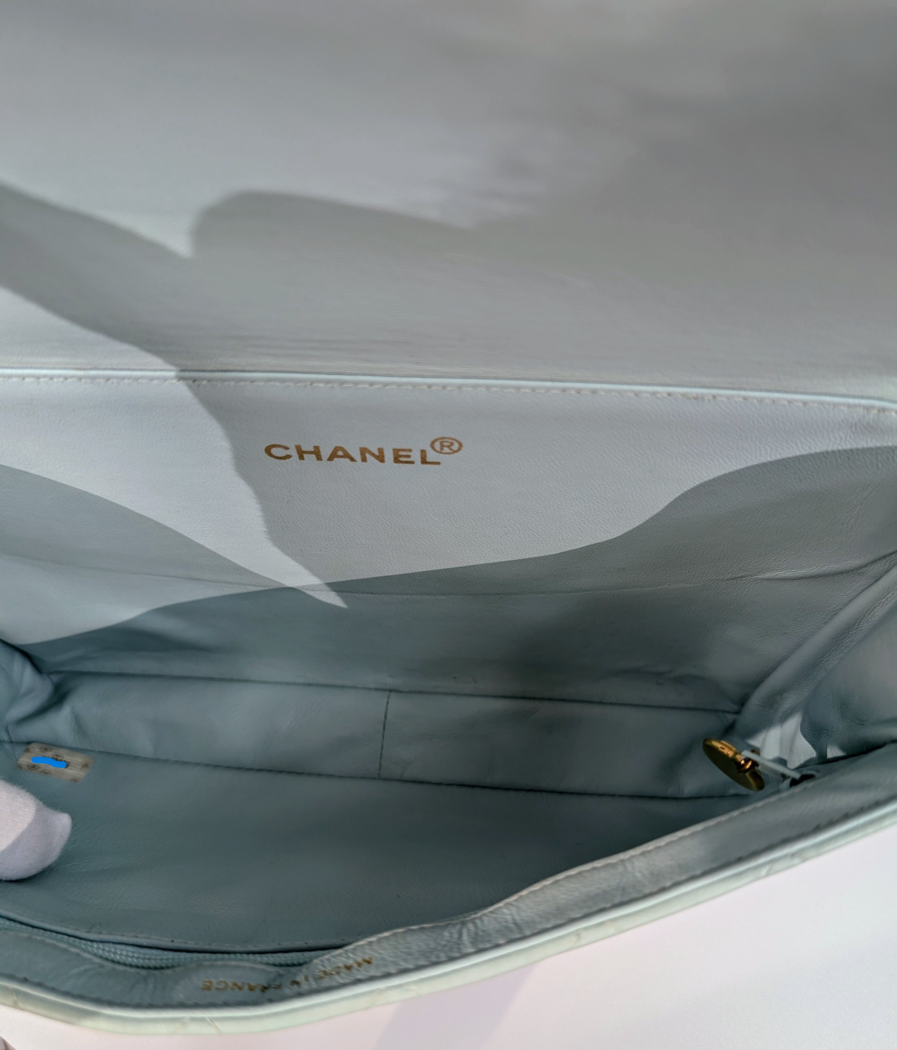 Chanel Light Blue Rare Vintage Jumbo Calfskin Double Turn-lock Bag