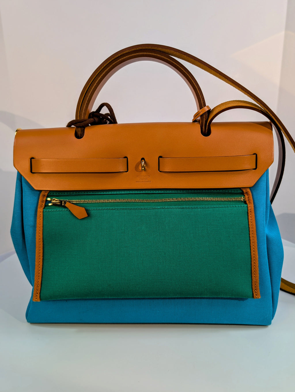 Hermes Blue and Green Herbag Zip 31