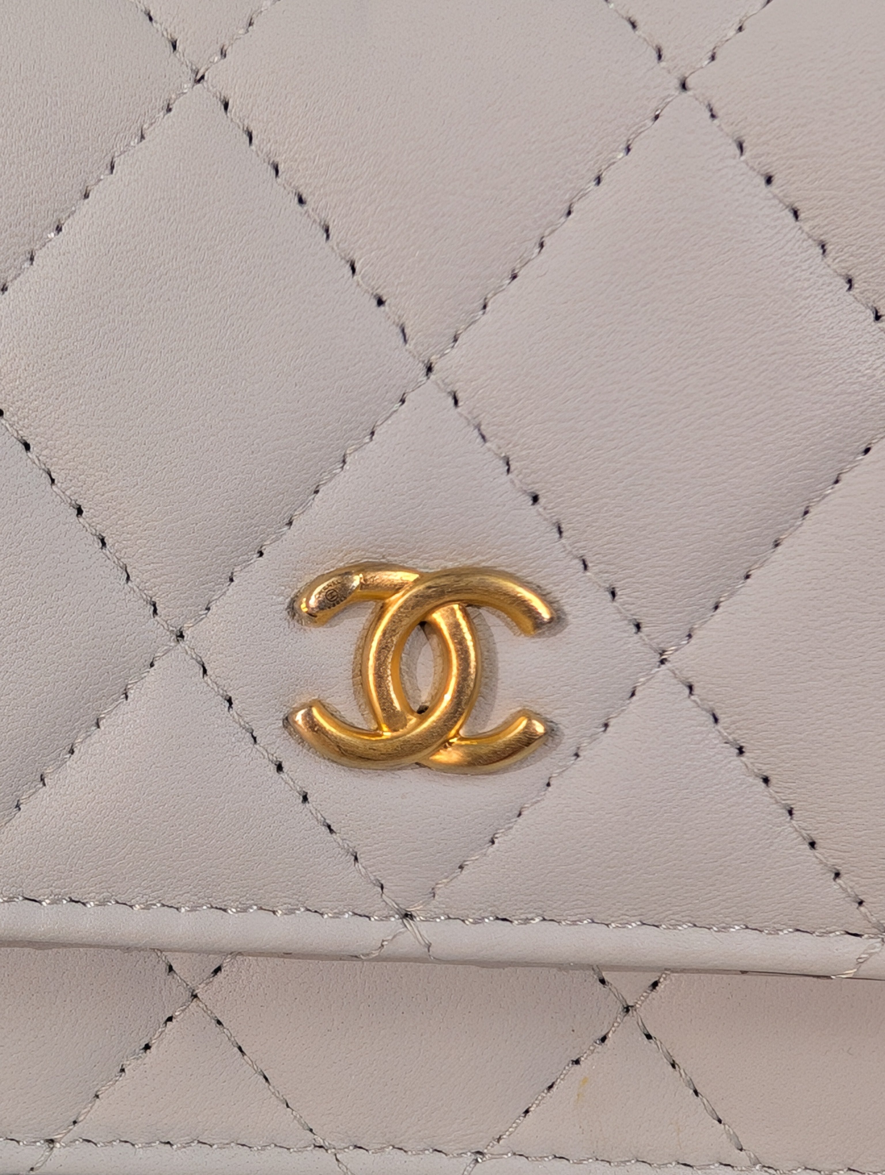 Chanel Light Blue Grey Wallet on Chain (WOC) with Gold Charm