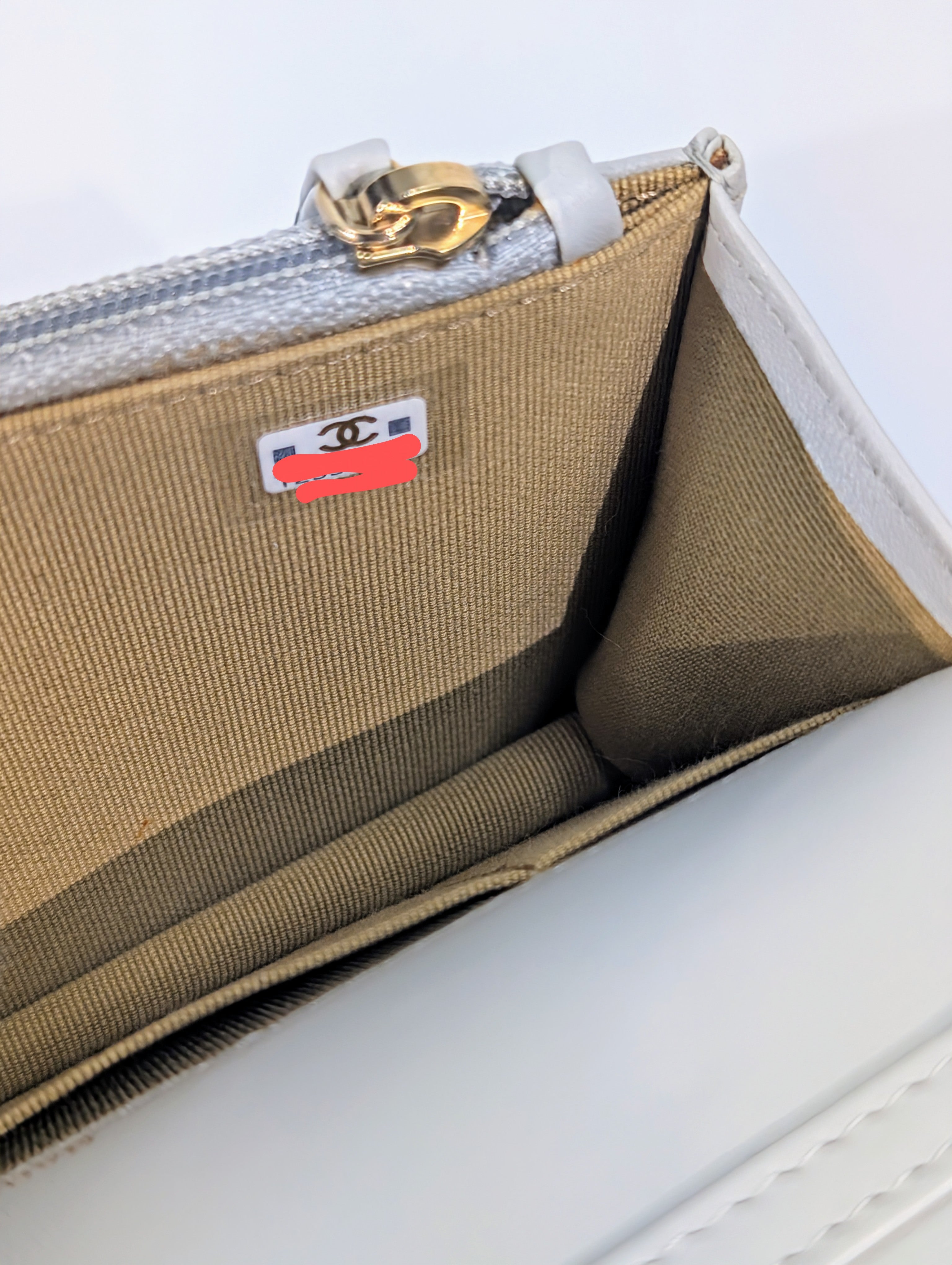 Chanel Light Blue Grey Wallet on Chain (WOC) with Gold Charm