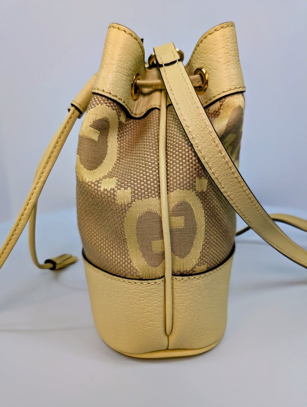 Gucci Yellow Mini Jumbo GG Bucket Bag and Lilac Wallet