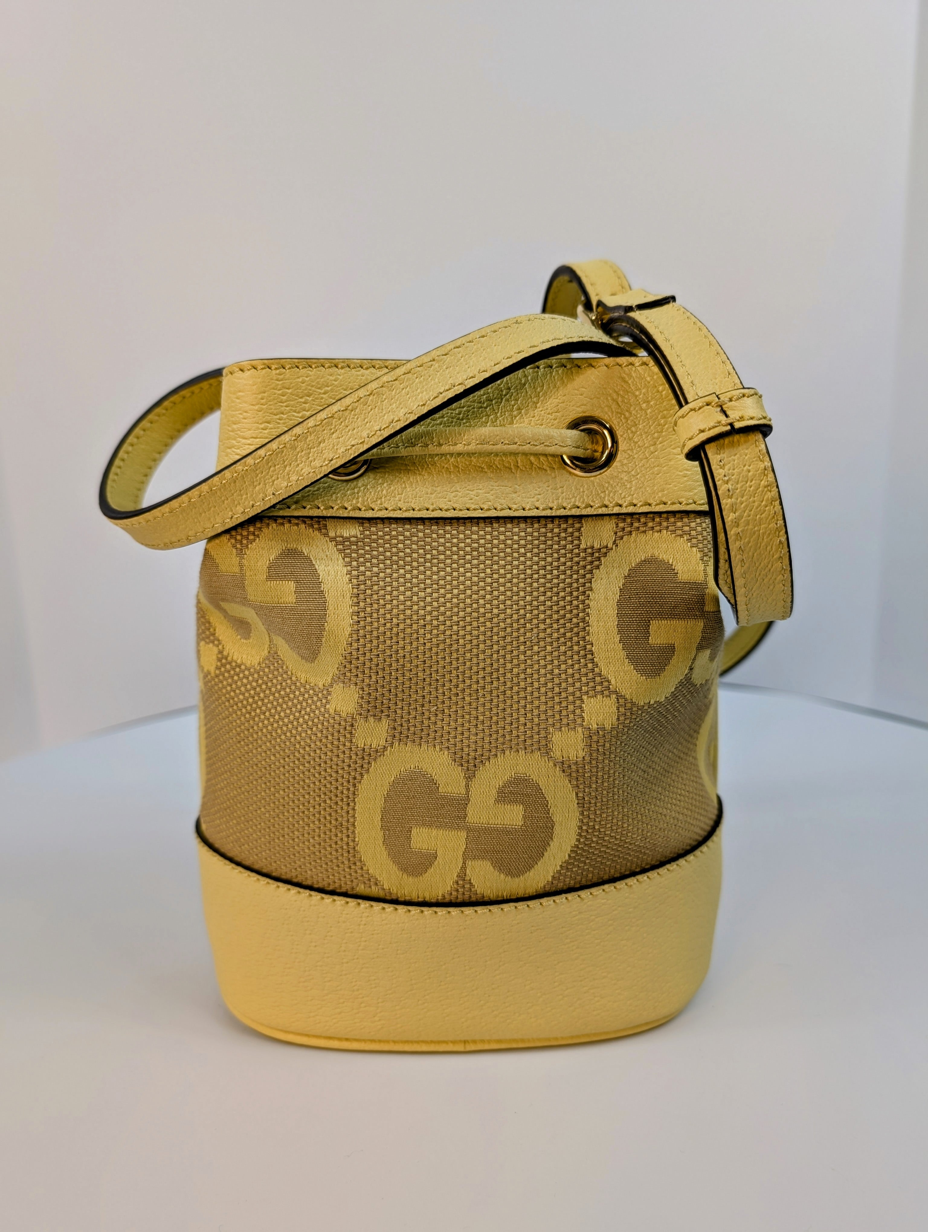 Gucci Yellow Mini Jumbo GG Bucket Bag and Lilac Wallet