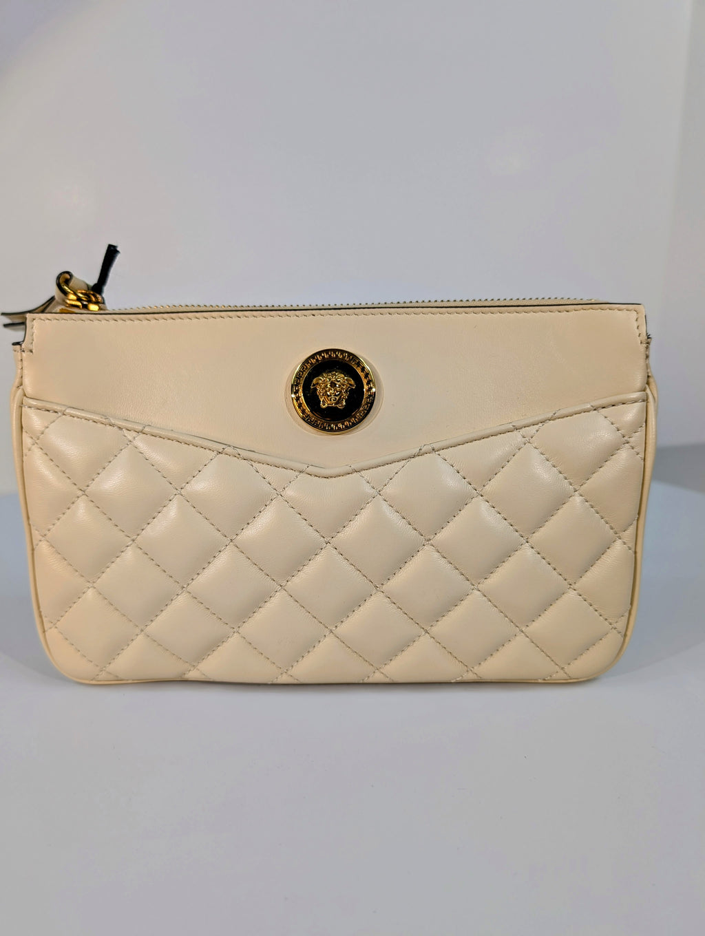 Versace Cream Quilted Nappa Leather Crossbody Bag