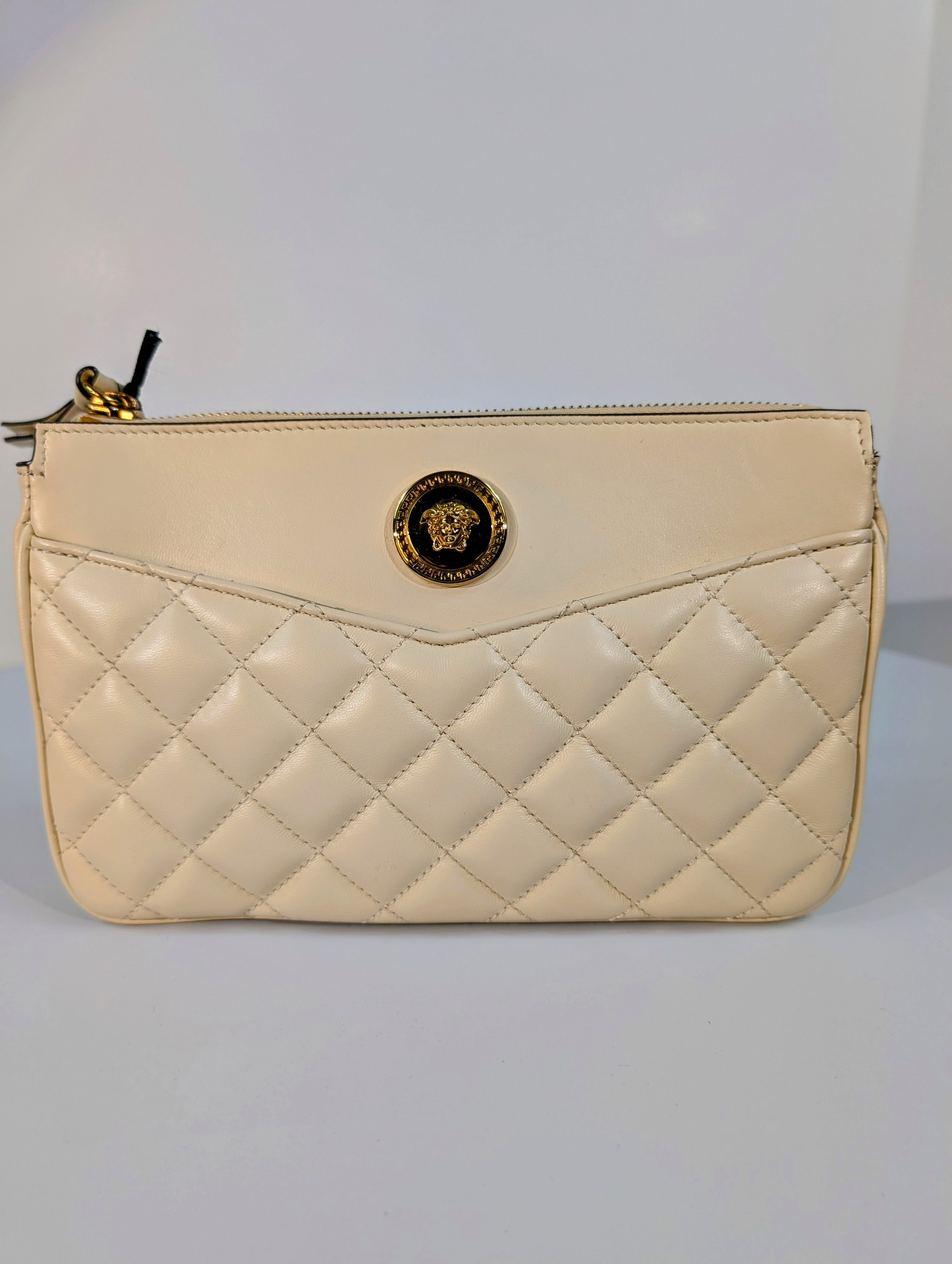 Versace Cream Quilted Nappa Leather Crossbody Bag