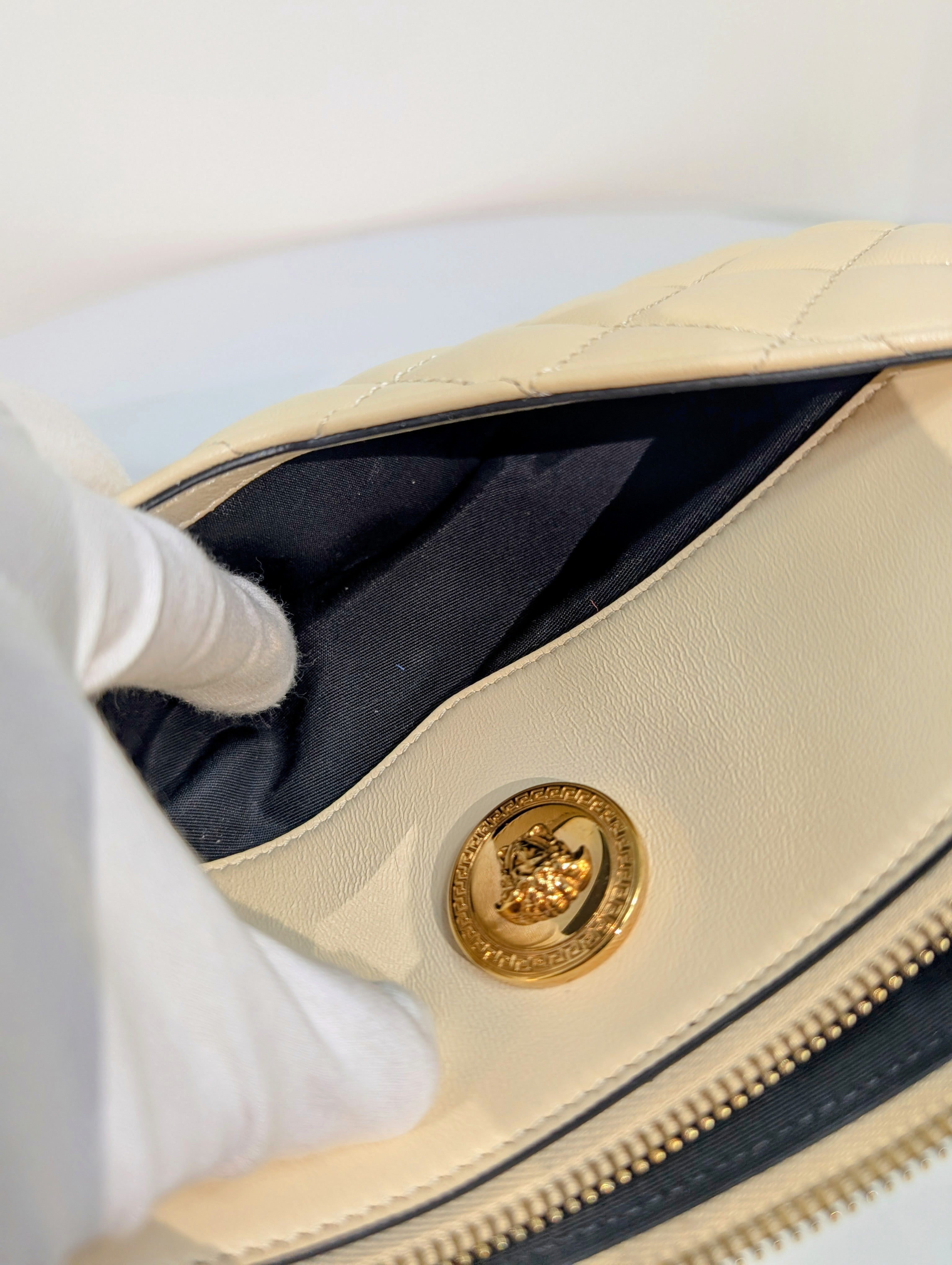 Versace Cream Quilted Nappa Leather Crossbody Bag